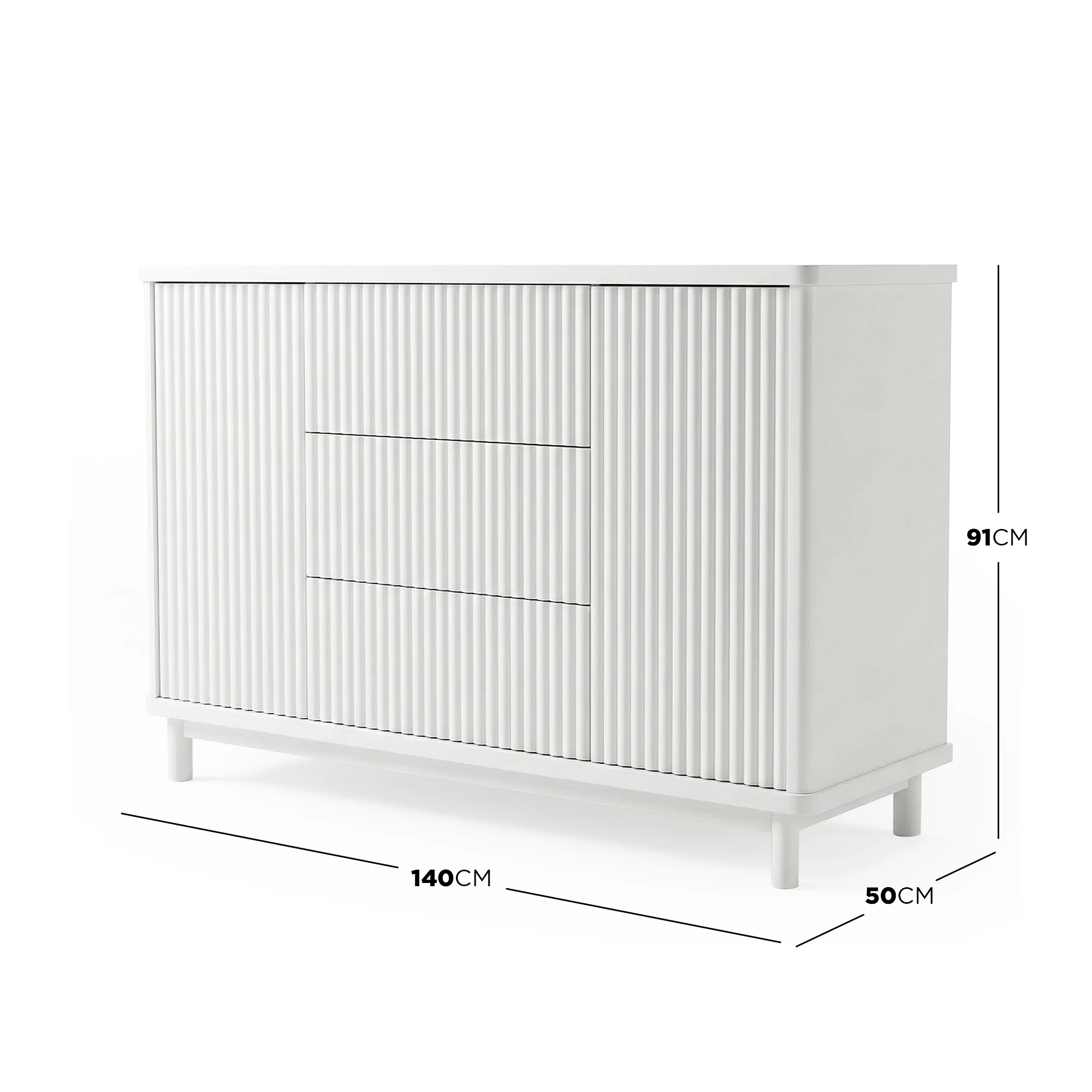 Loom Fluted Push Open Chest of Drawers in White - Image 3