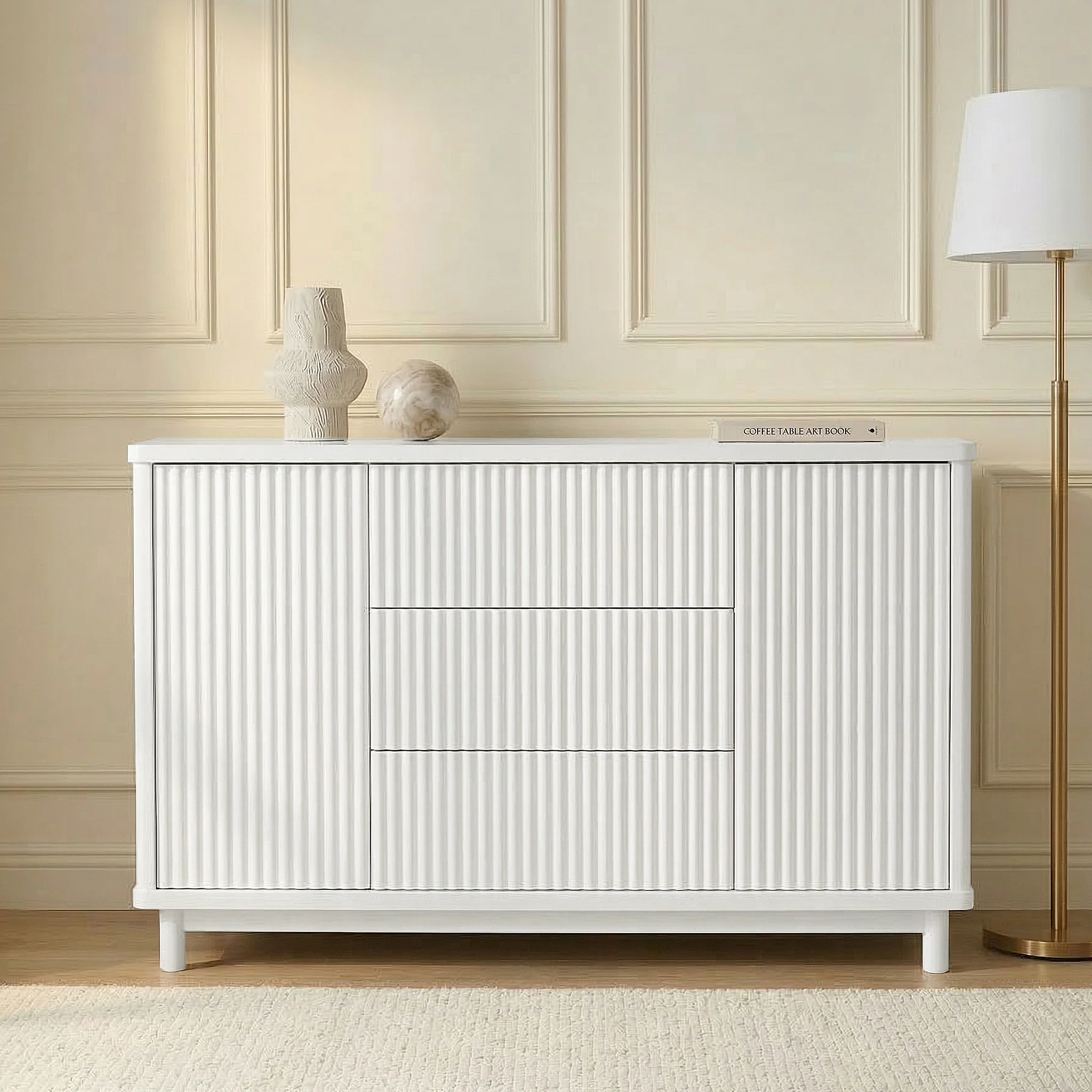Loom Fluted Push Open Chest of Drawers in White - Image 4