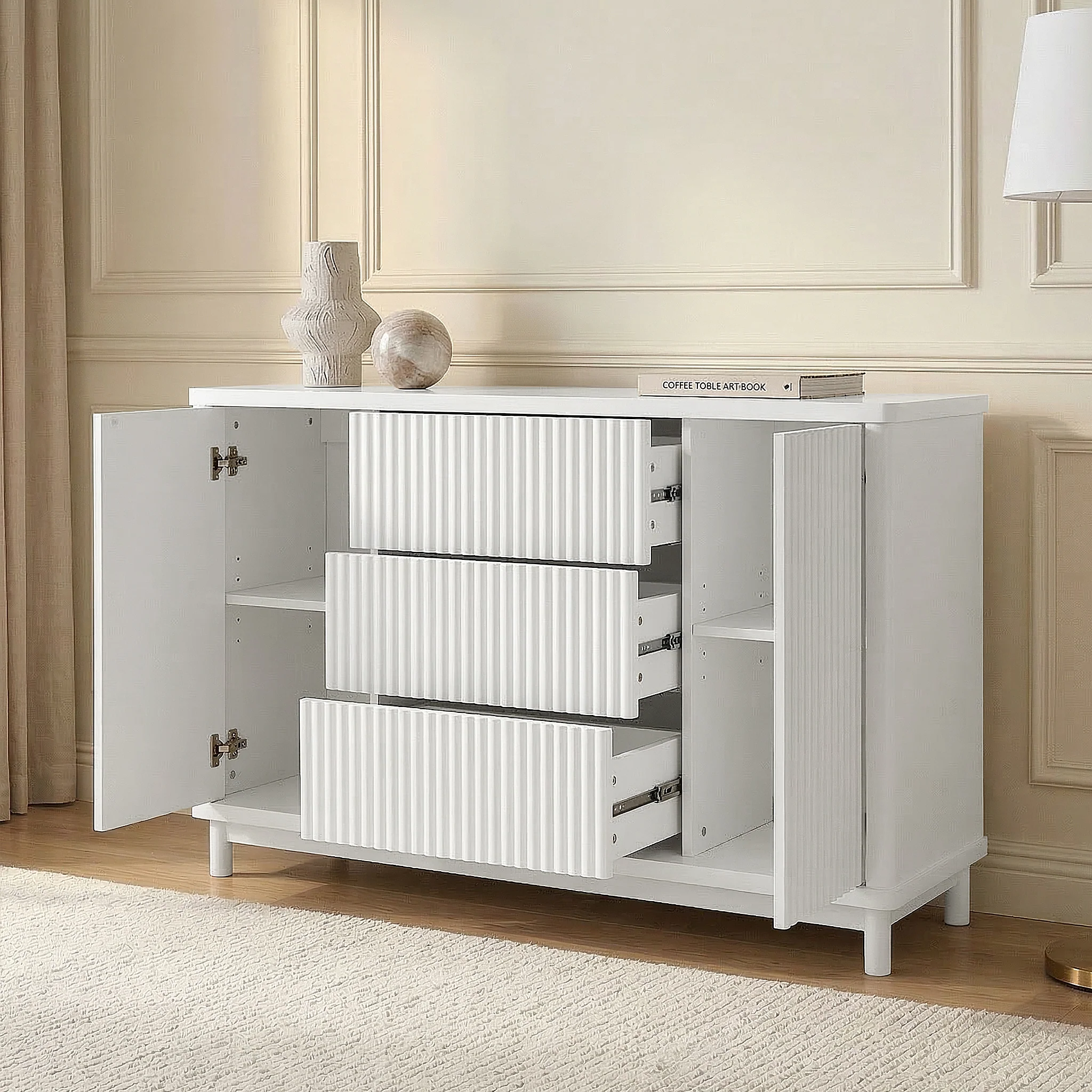 Loom Fluted Push Open Chest of Drawers in White - Image 5