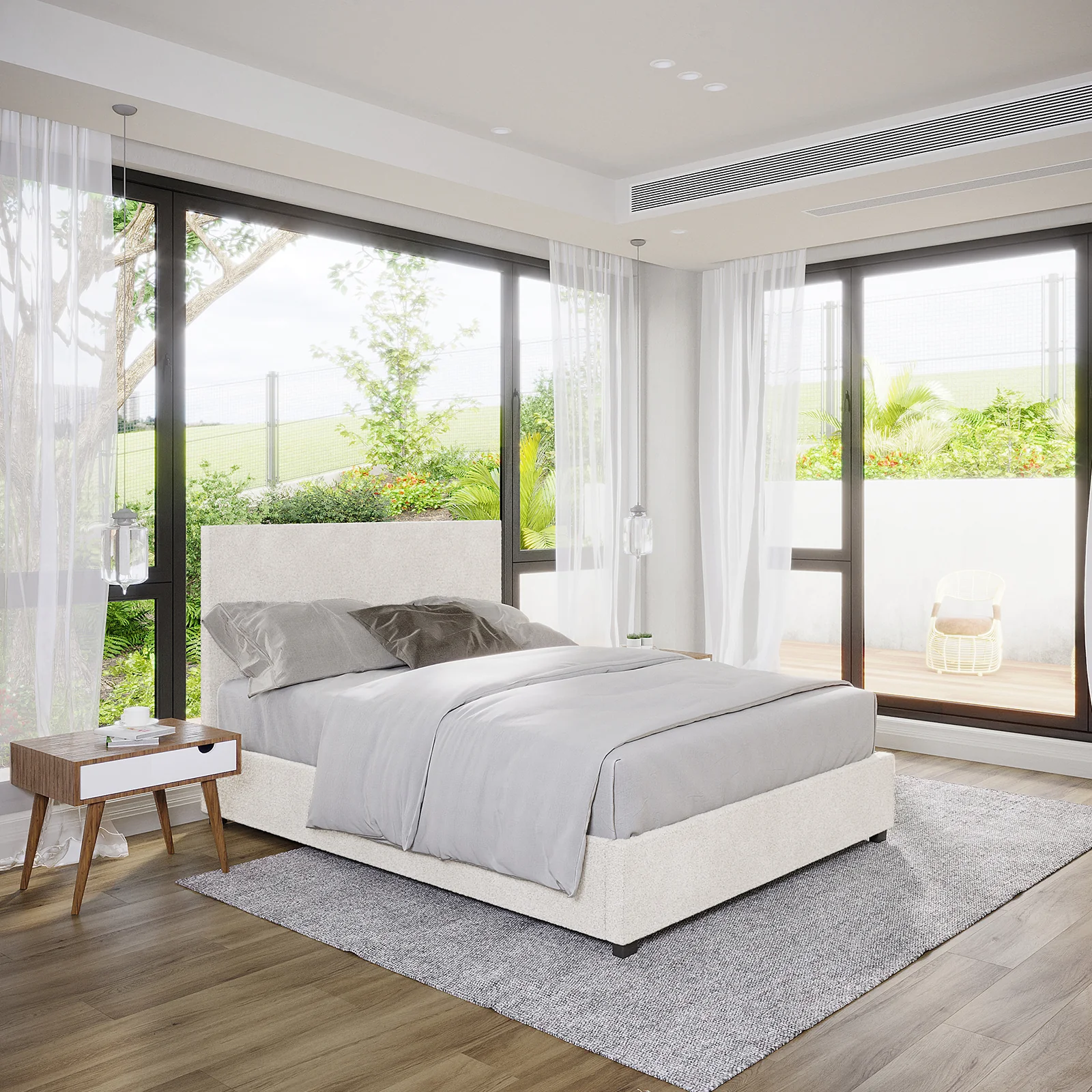Lovita Double Boucle Gas Lift Storage Bed in Cream White - Image 2