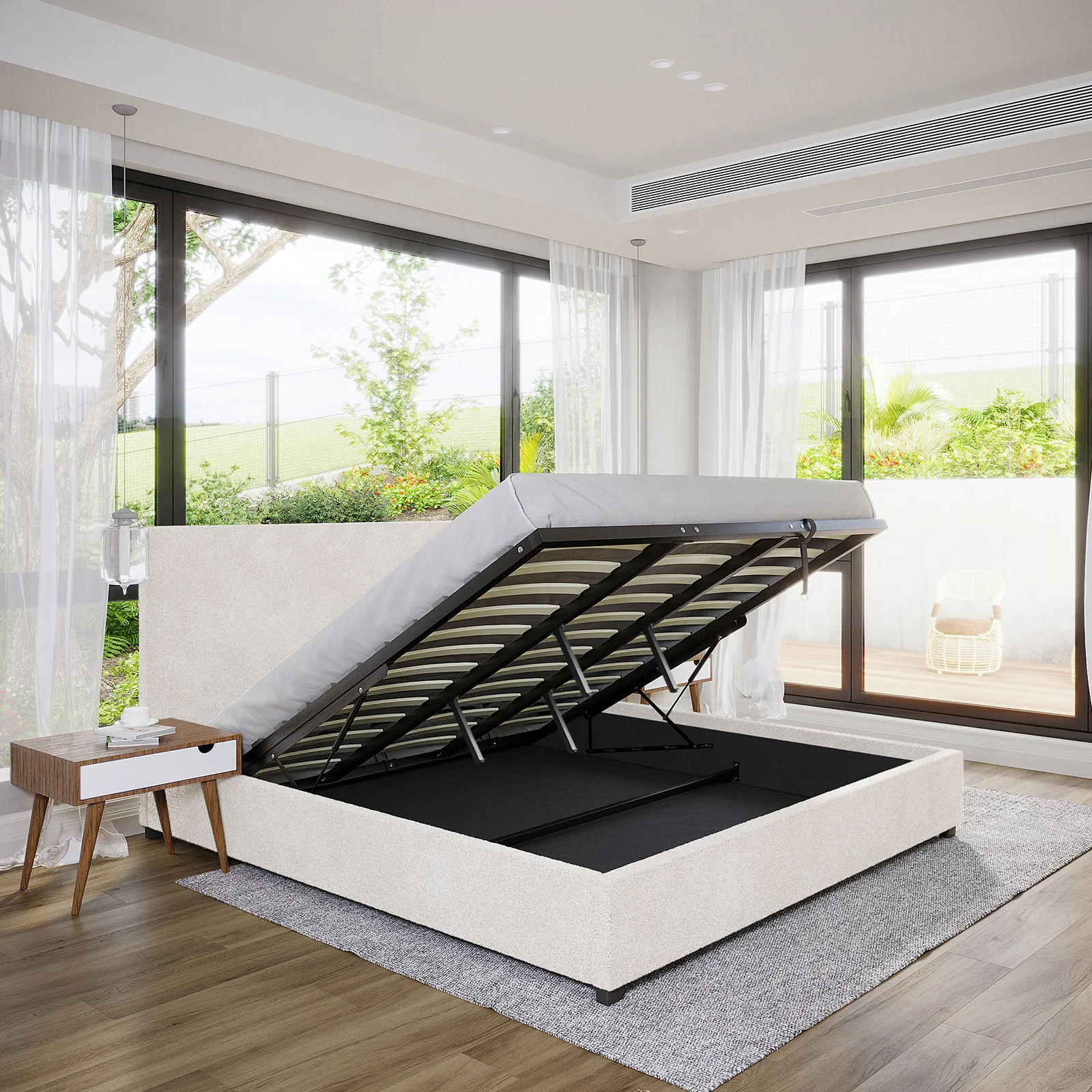 Lovita King Boucle Gas Lift Storage Bed in Cream White - Image 4