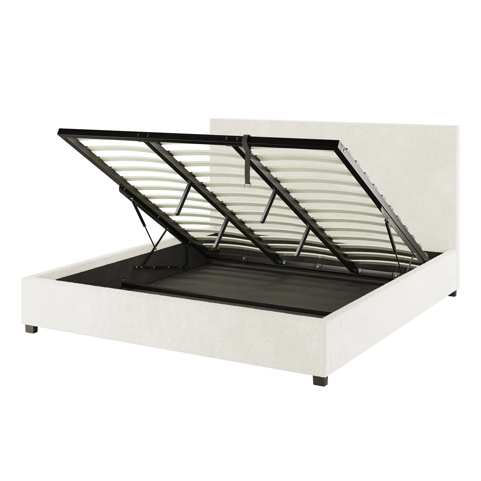 Lovita King Boucle Gas Lift Storage Bed in Cream White - Image 8