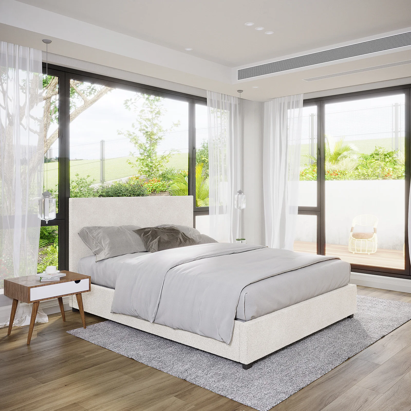 Lovita Queen Boucle Gas Lift Storage Bed in Cream White - Image 2