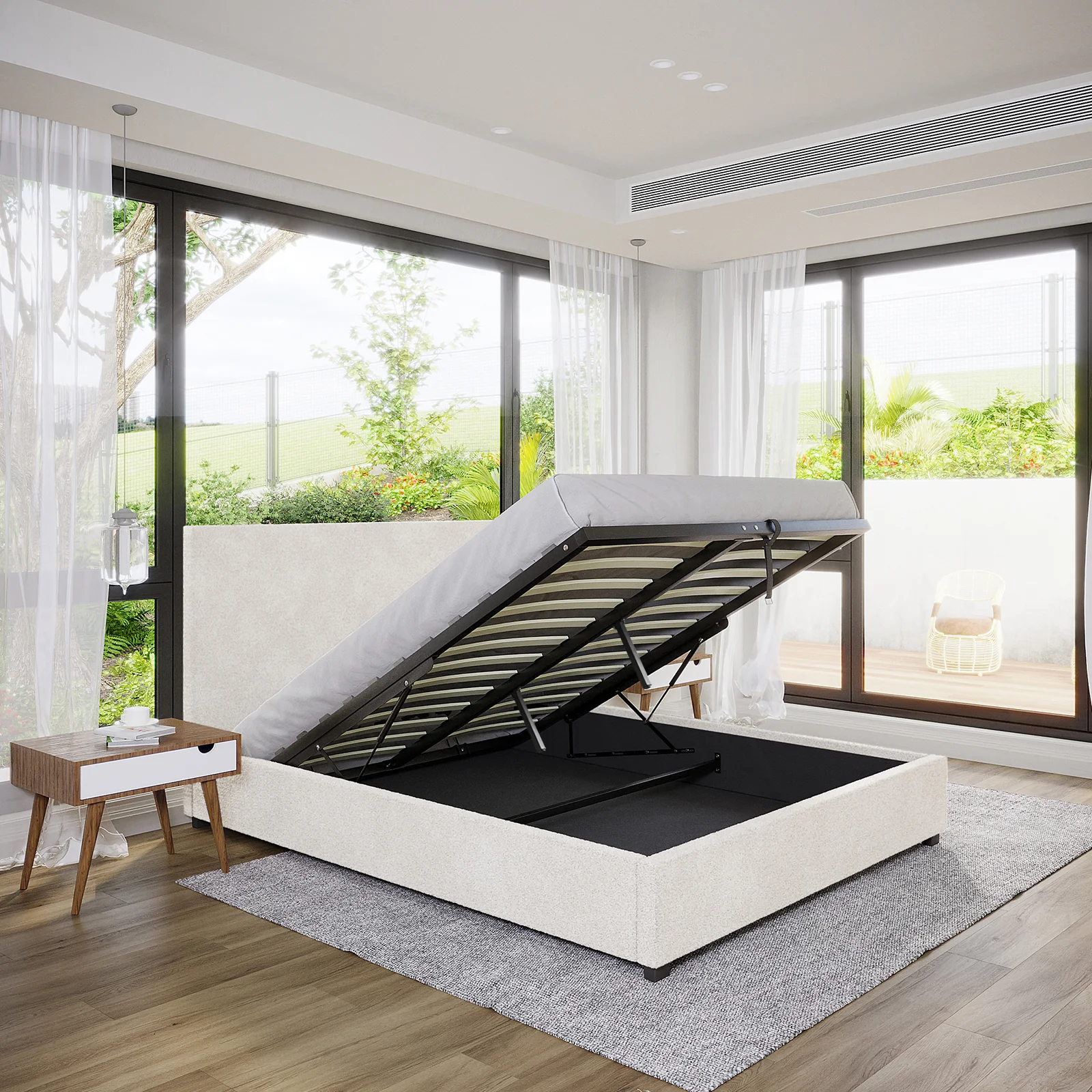 Lovita Queen Boucle Gas Lift Storage Bed in Cream White - Image 4