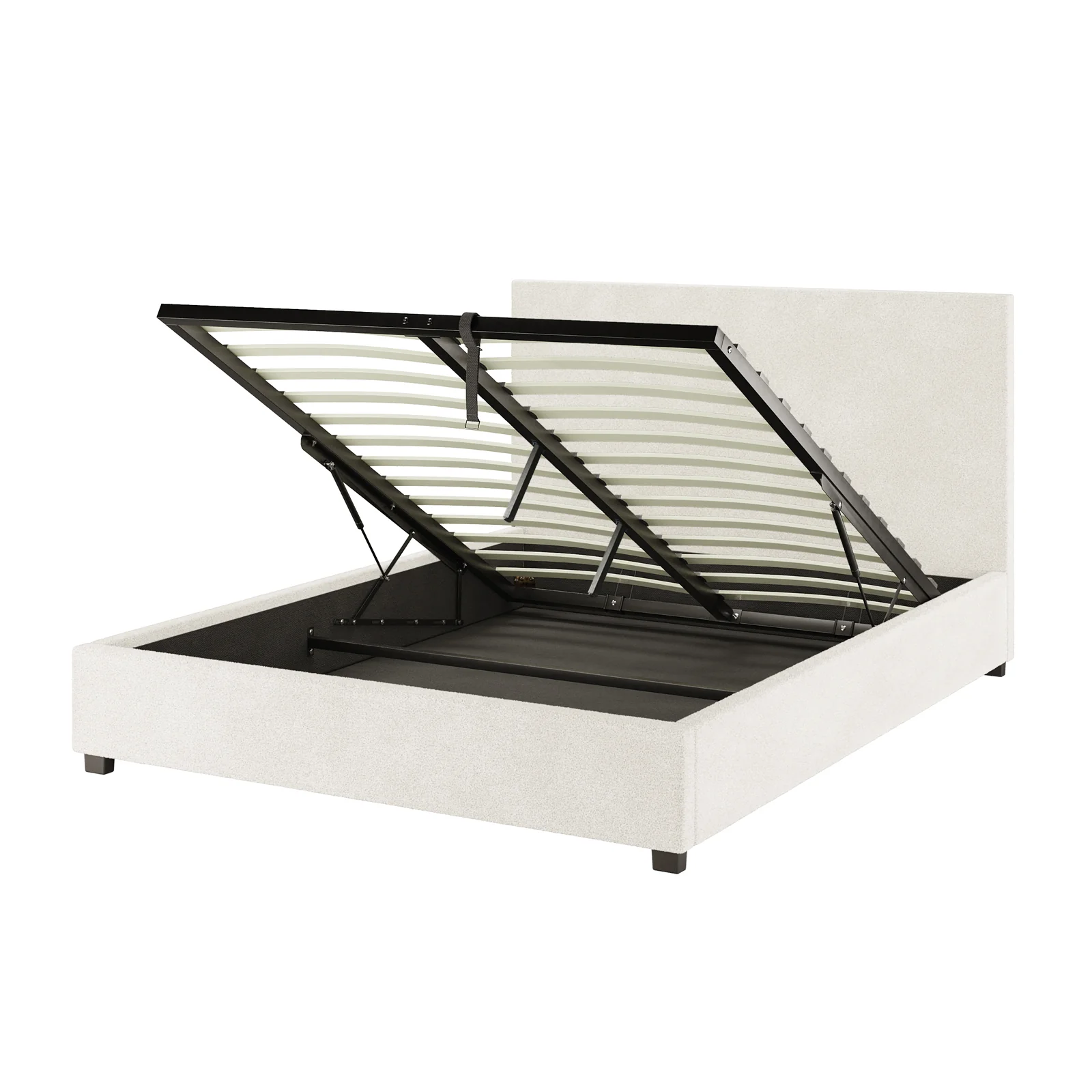 Lovita Queen Boucle Gas Lift Storage Bed in Cream White - Image 8