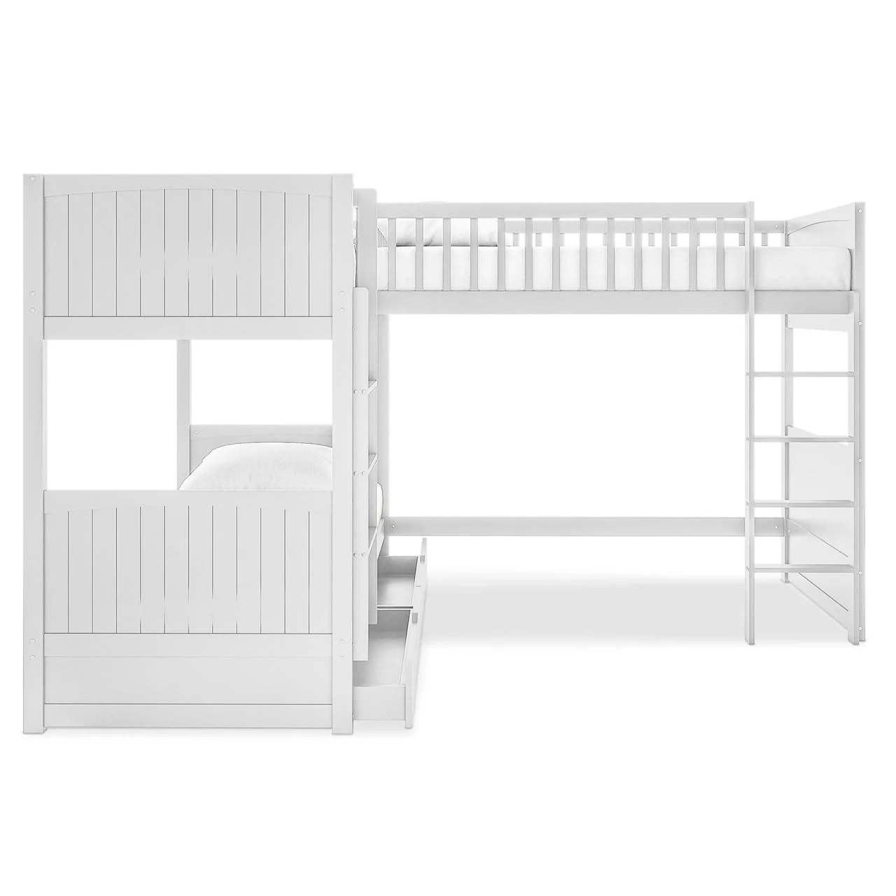 Lucy Solid Pine Wood Corner Triple Loft Bunk Bed in White - Image 5