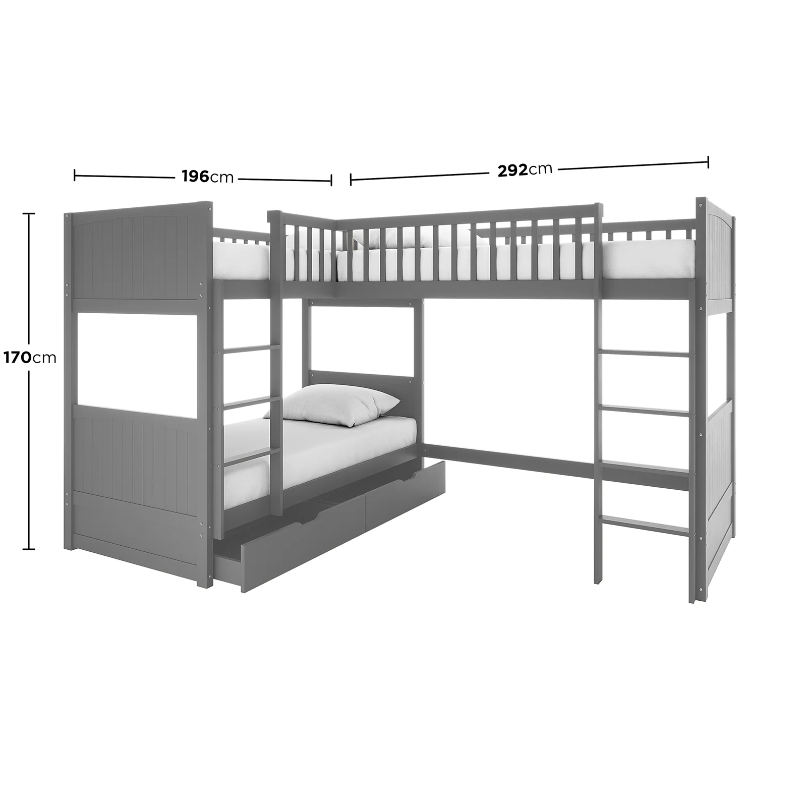 Lucy & Thermis Triple Loft Bunk Bed & Mattress Set in Grey - Image 3
