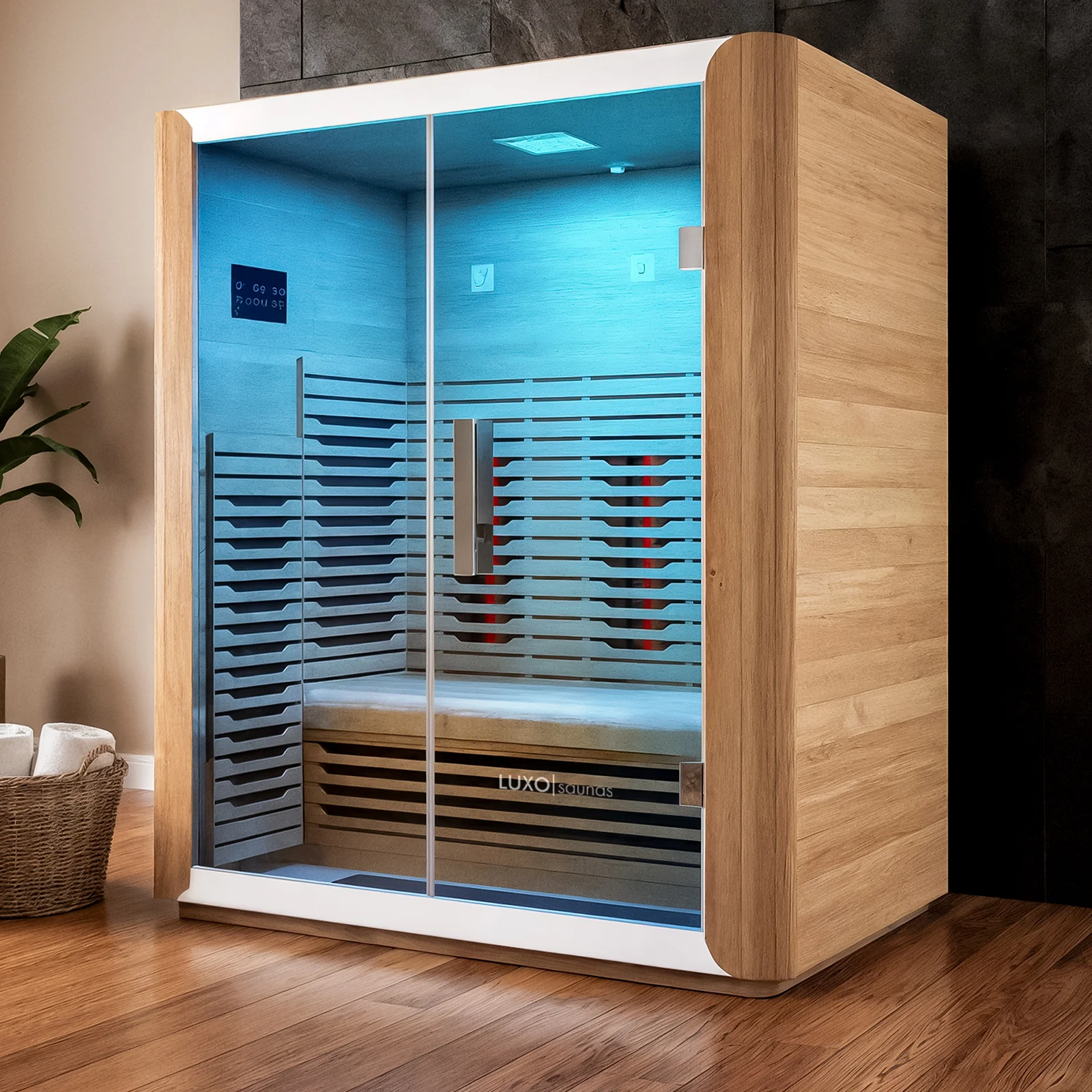 Lue 3 Person Full Spectrum Curved Infrared Indoor Home Sauna - Image 2