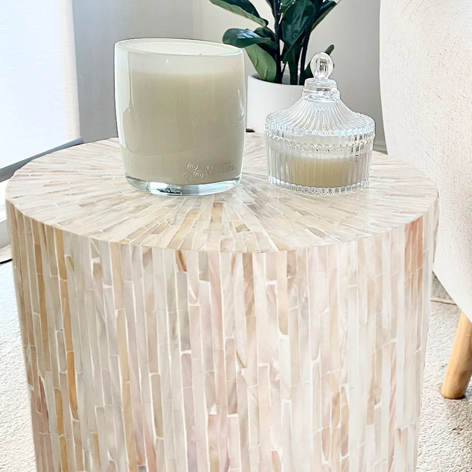 Lulu Mother of Pearl Inlay Side Table in Cream - Image 4
