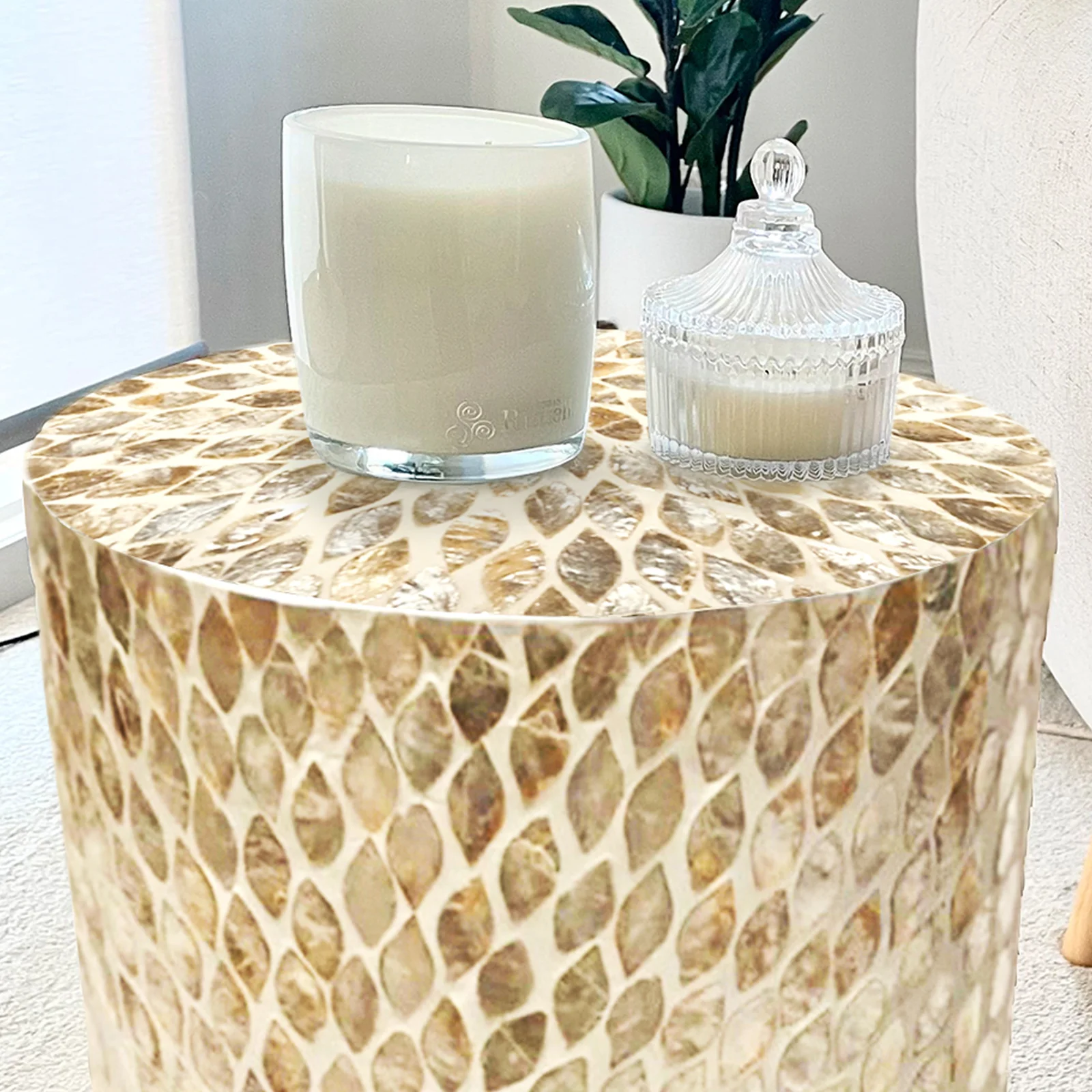 Lulu Mother of Pearl Inlay Side Table in Sand - Image 3