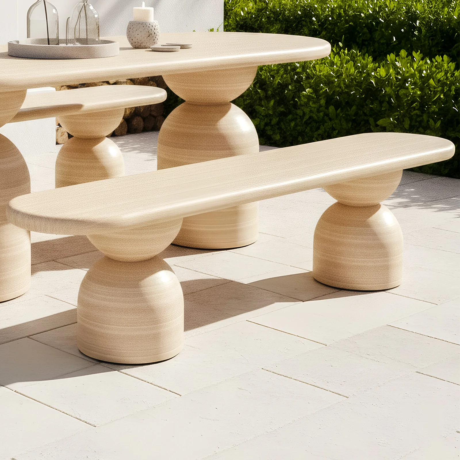 Lumen 200cm Oval Outdoor Concrete Bench in Beige - Image 2