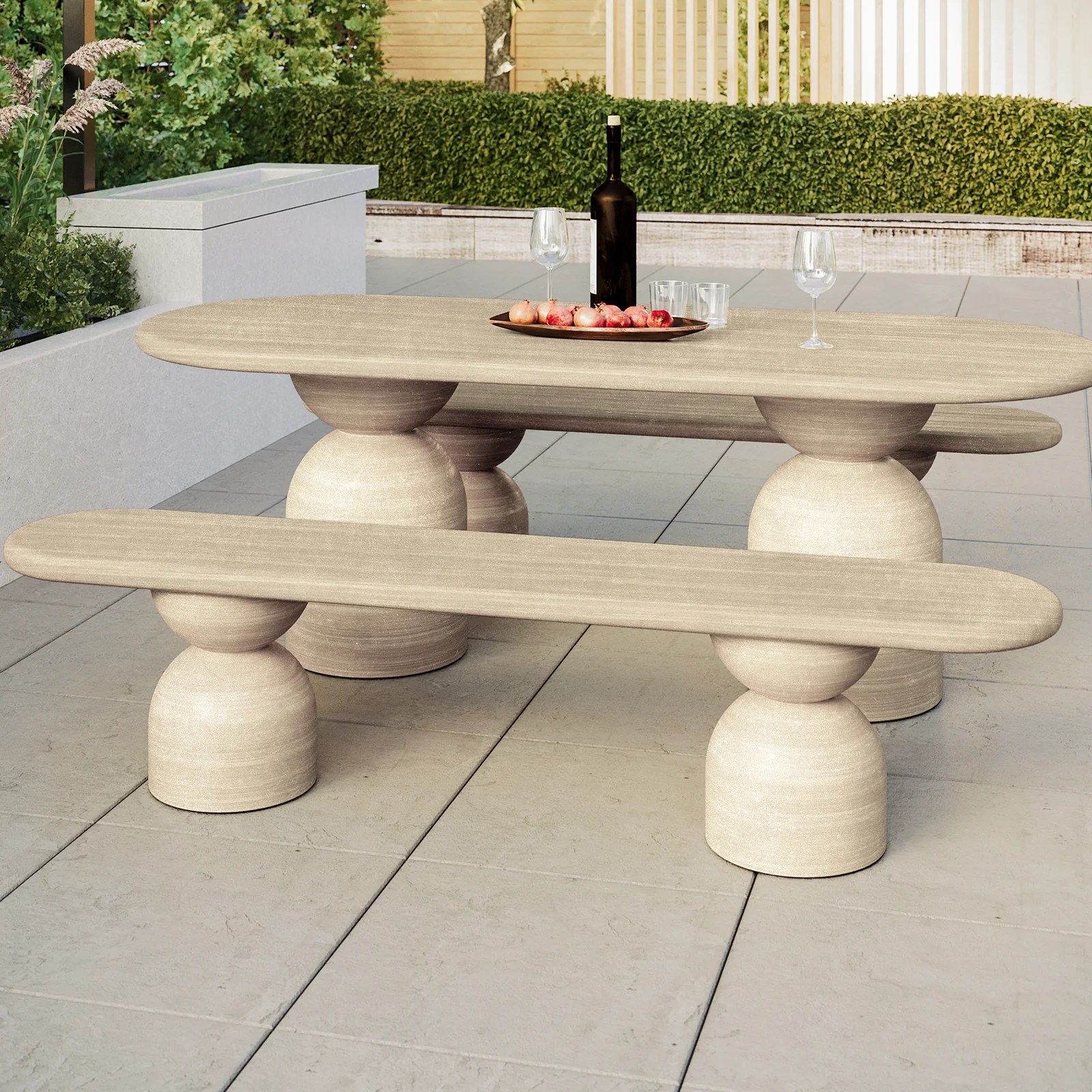 Lumen 200cm Oval Outdoor Concrete Bench in Beige - Image 3