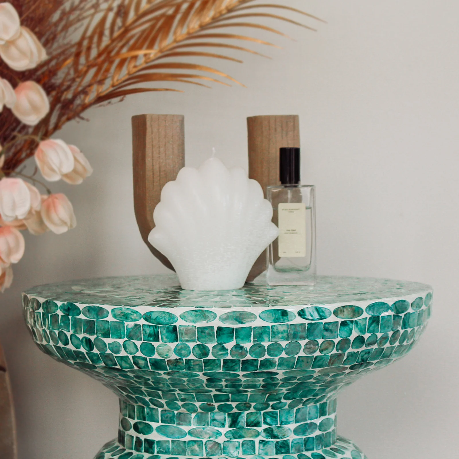 Luna 38cm Mother of Pearl Inlay Coffee Table in Jade Green - Image 4