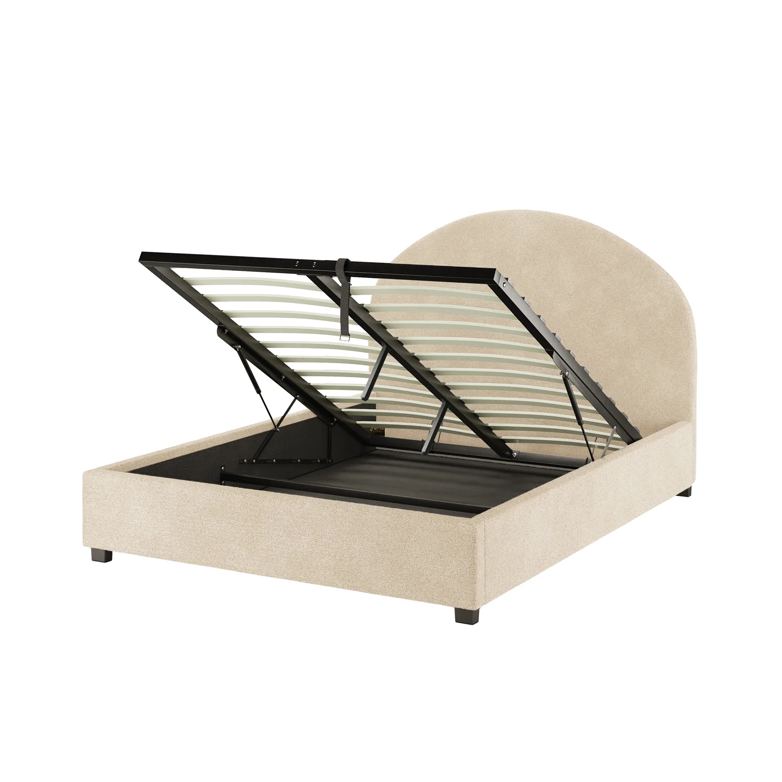 Lunia Double Boucle Gas Lift Storage Bed Frame in Cream Beige - Image 8