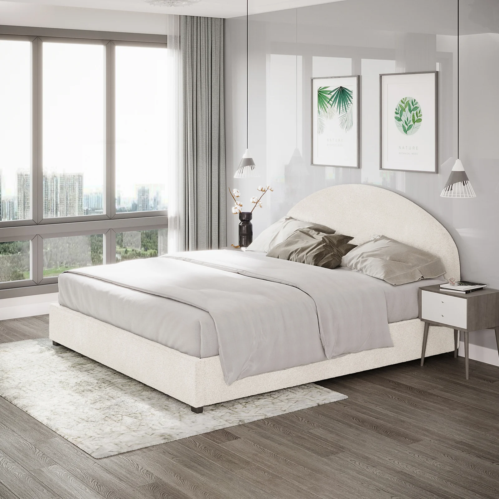 Lunia King Boucle Gas Lift Bed Frame in Cream White - Image 2