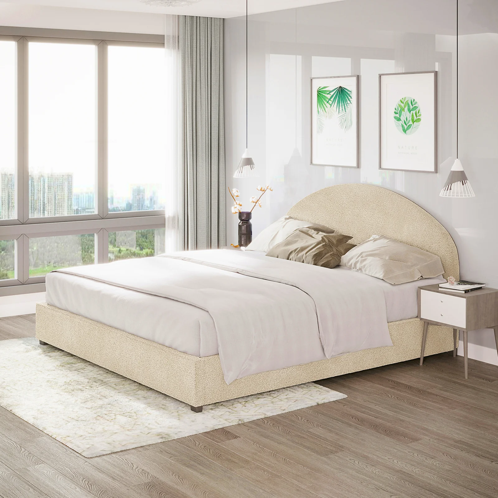 Lunia Super King Boucle Gas Lift Bed Frame in Cream Beige - Image 2