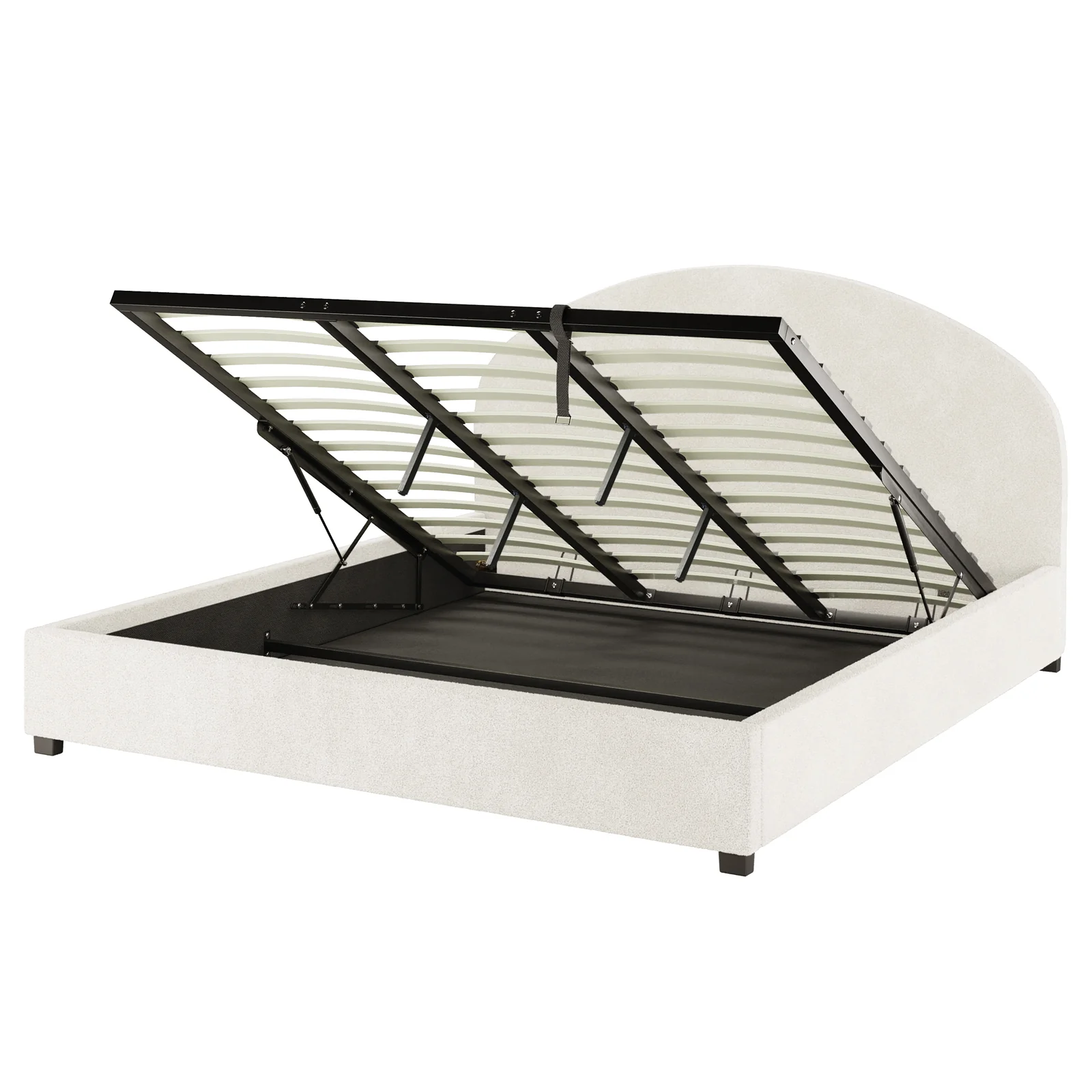 Lunia Super King Boucle Gas Lift Bed Frame in Cream White - Image 8
