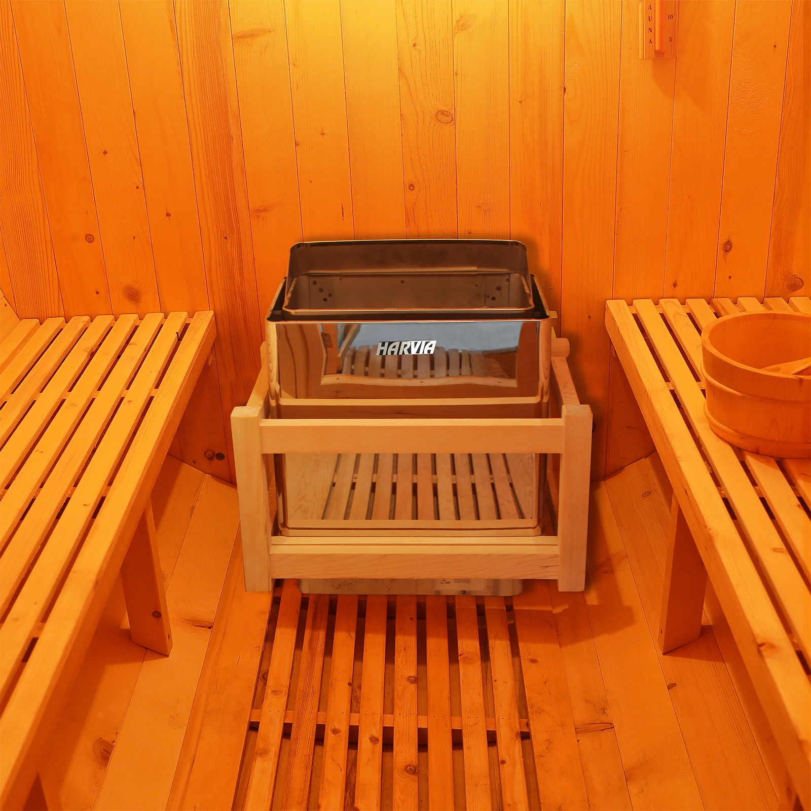 Luola 2 Person Pine Outdoor Barrel Sauna & Harvia Stove - Image 13