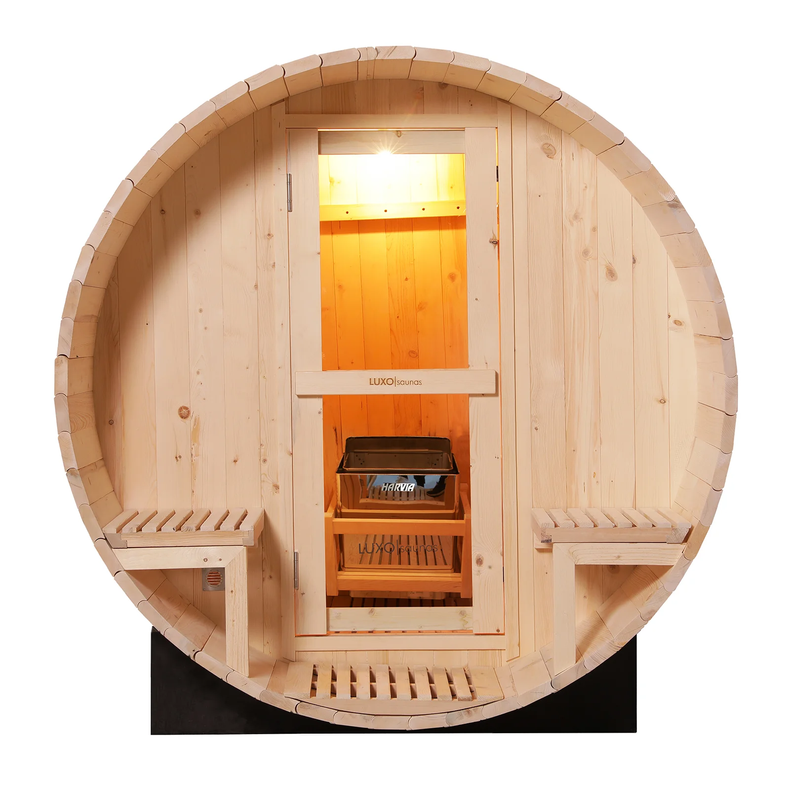 Luola 2 Person Pine Outdoor Barrel Sauna & Harvia Stove - Image 6