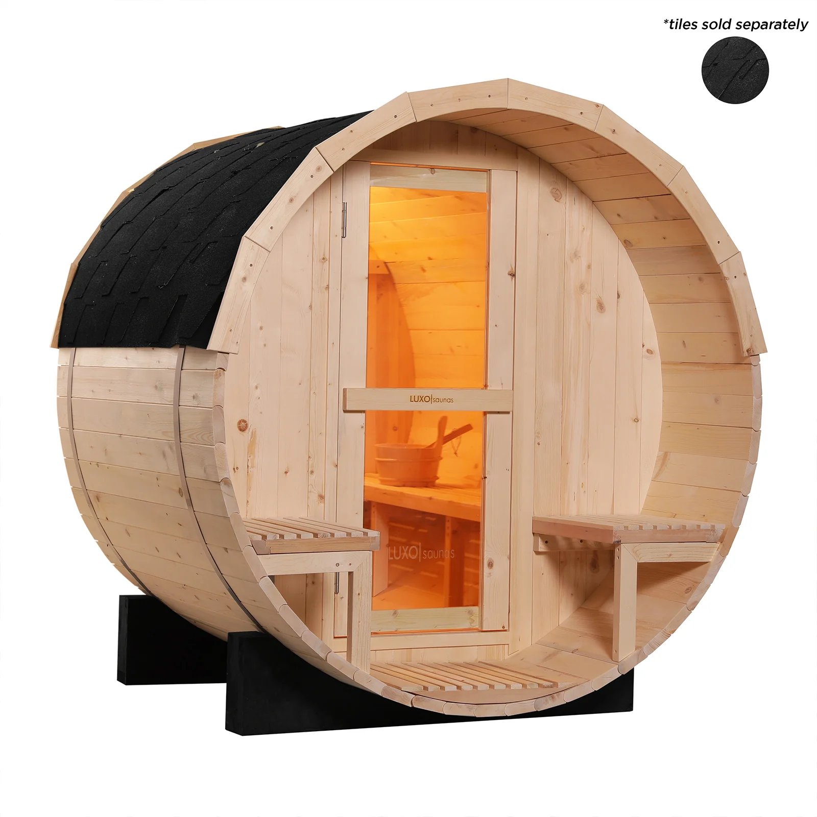 Luola 2 Person Pine Outdoor Barrel Sauna & Harvia Stove - Image 8