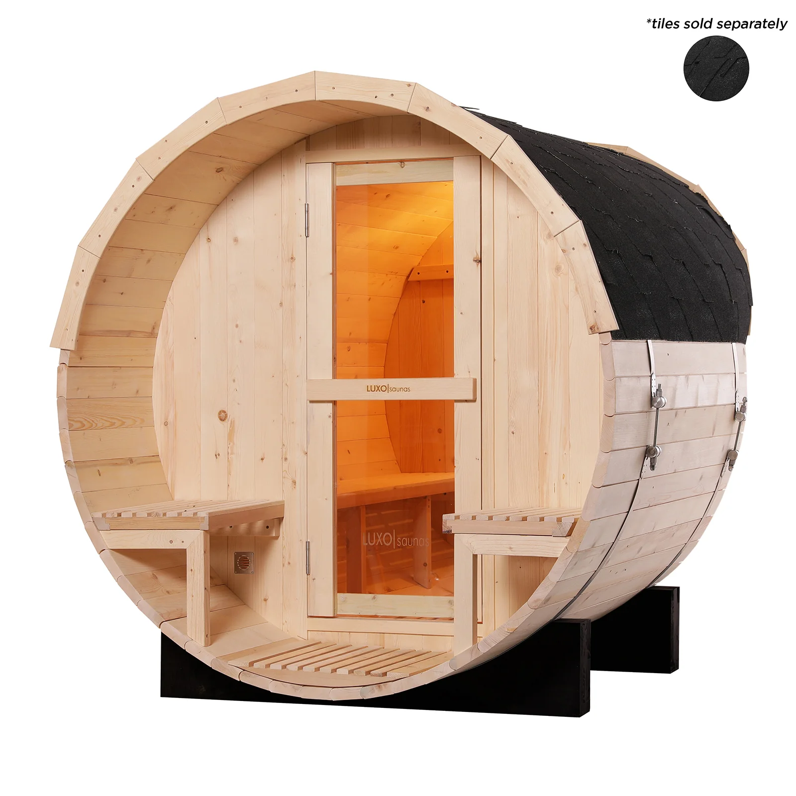Luola 2 Person Pine Outdoor Barrel Sauna & Harvia Stove - Image 9