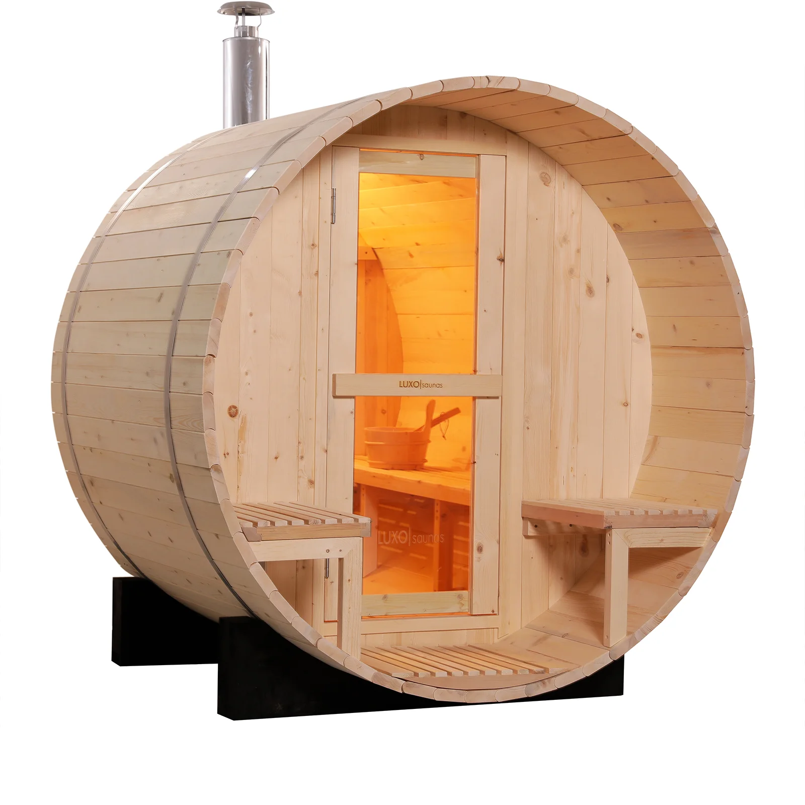 Luola 2 Person Pine Outdoor Barrel Sauna & Wood Stove
