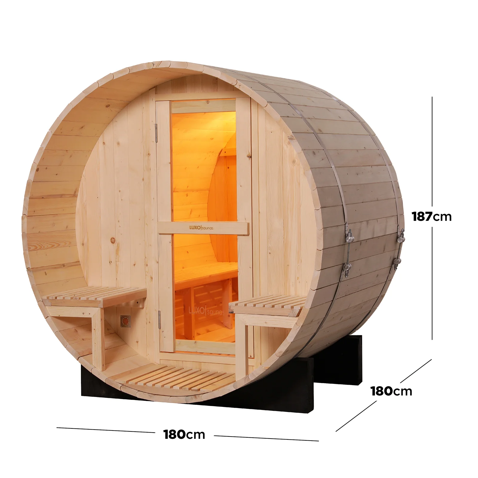 Luola 2 Person Pine Outdoor Barrel Sauna & Wood Stove - Image 3