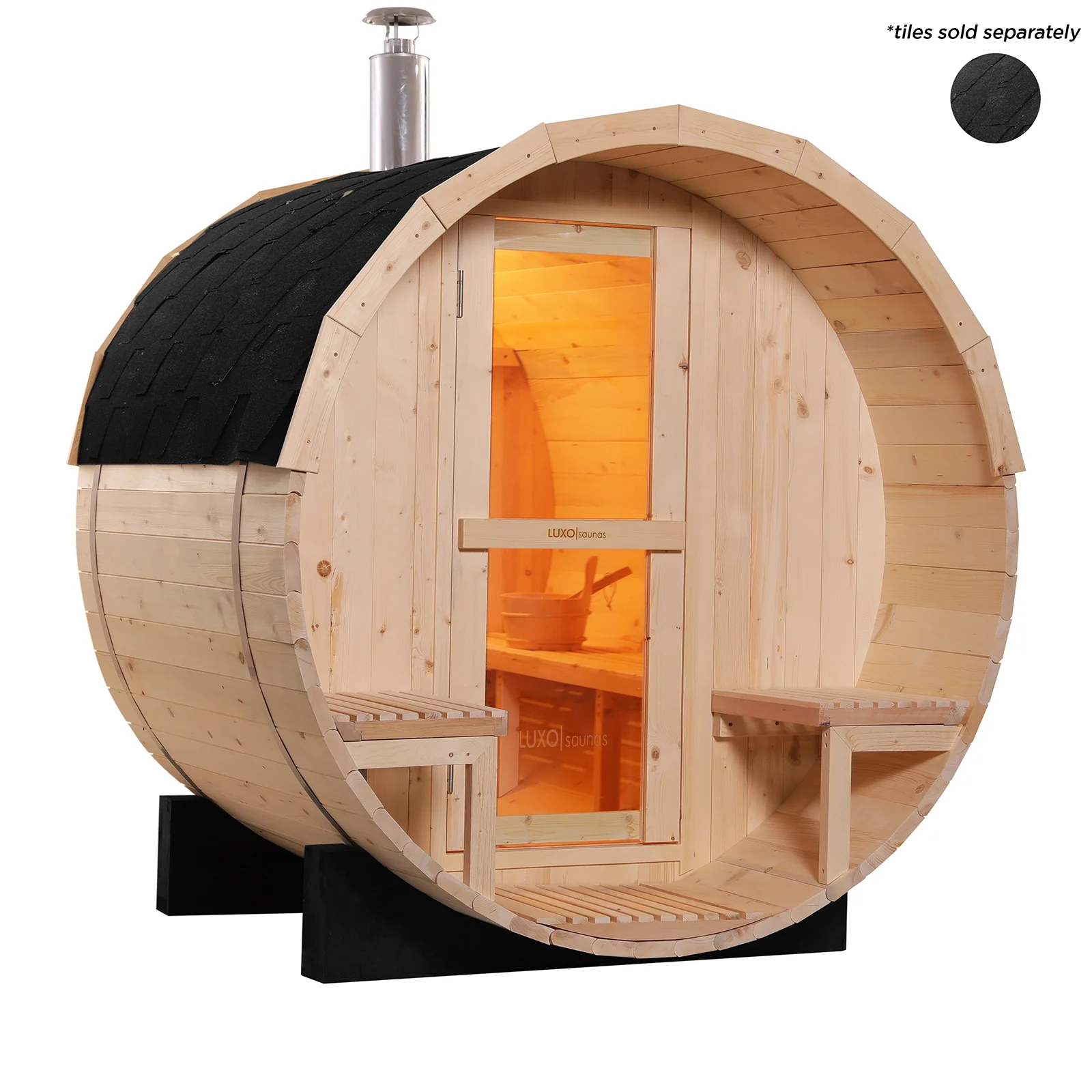 Luola 2 Person Pine Outdoor Barrel Sauna & Wood Stove - Image 7
