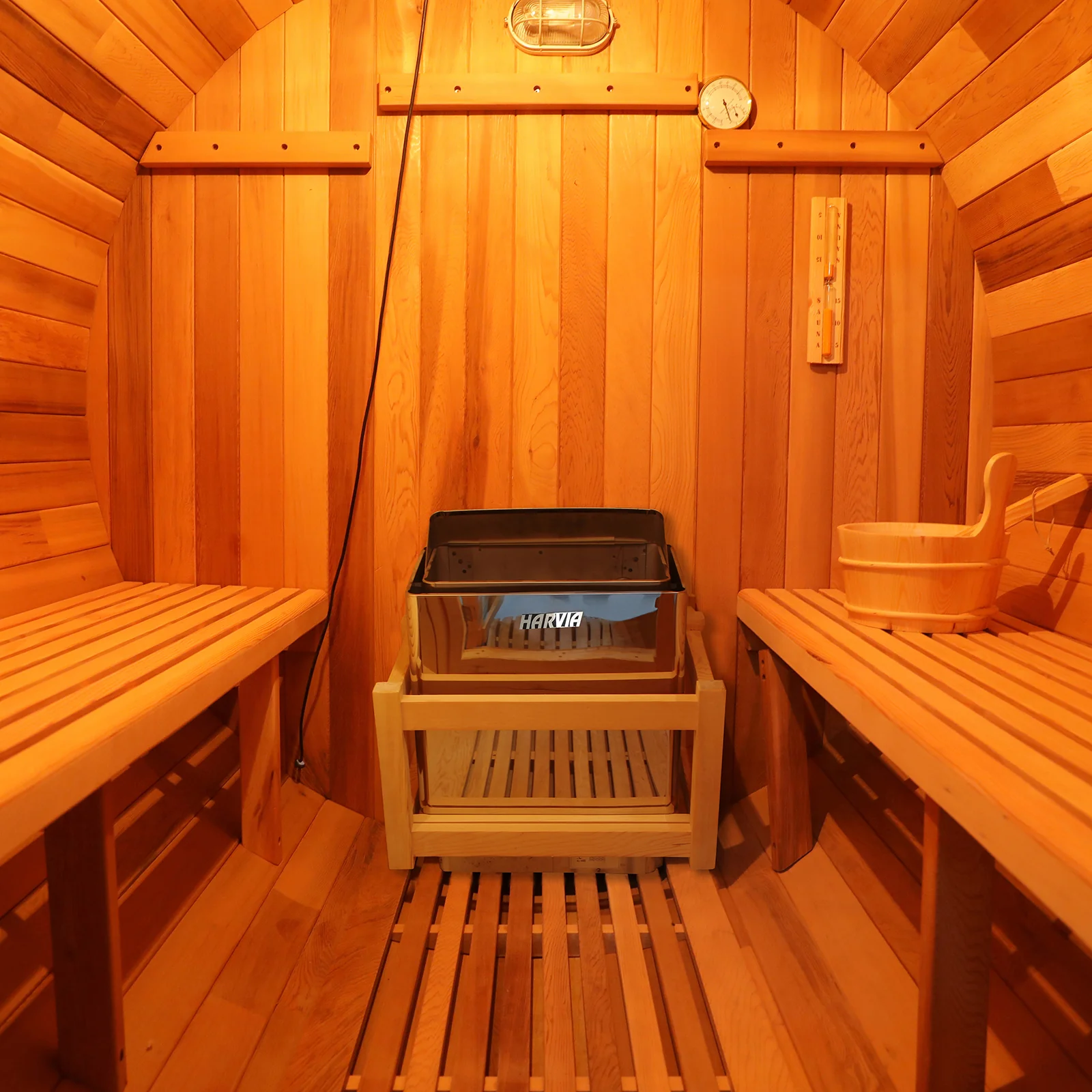 Luola 2 Person Red Cedar Outdoor Barrel Sauna & Harvia Stove - Image 14