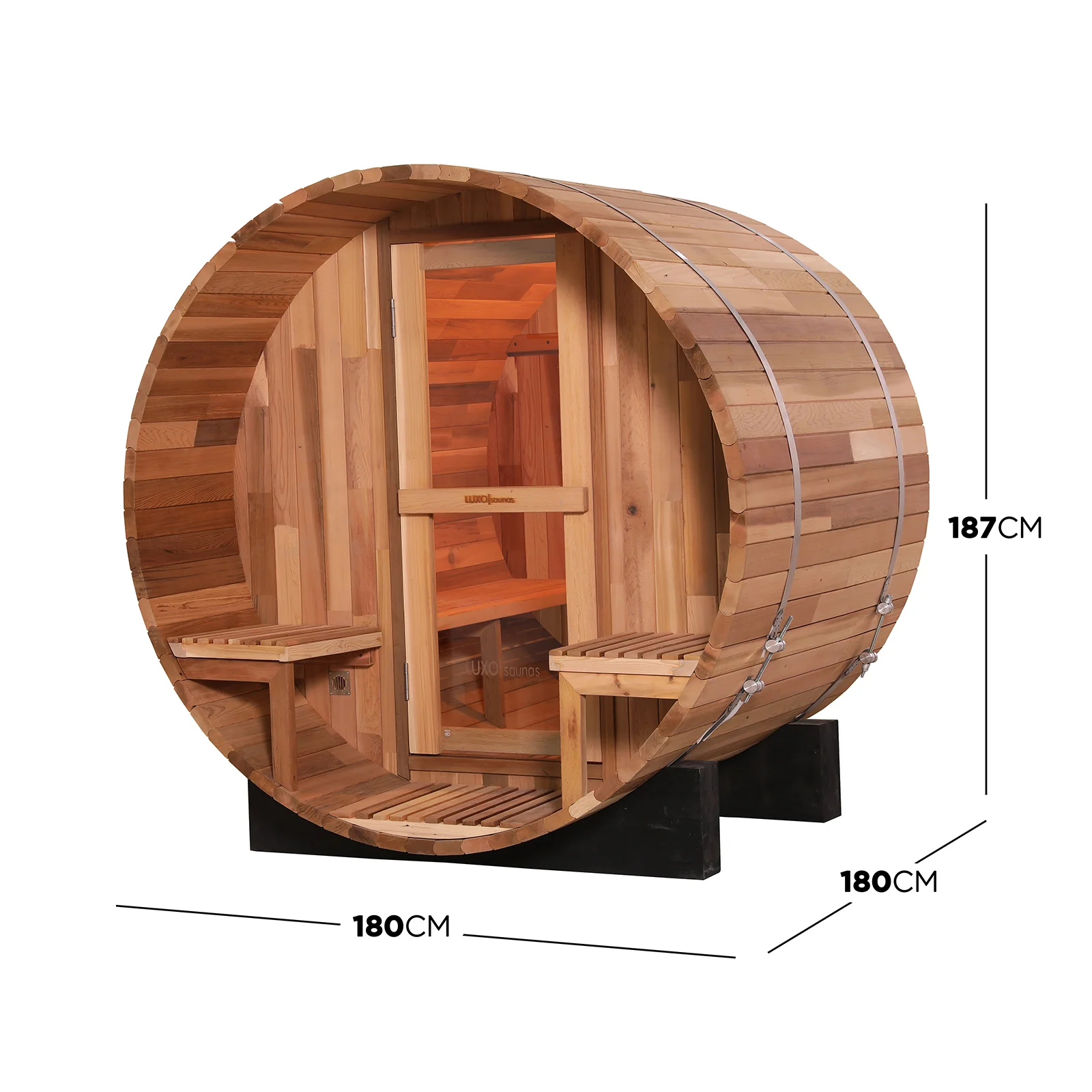 Luola 2 Person Red Cedar Outdoor Barrel Sauna & Harvia Stove - Image 3