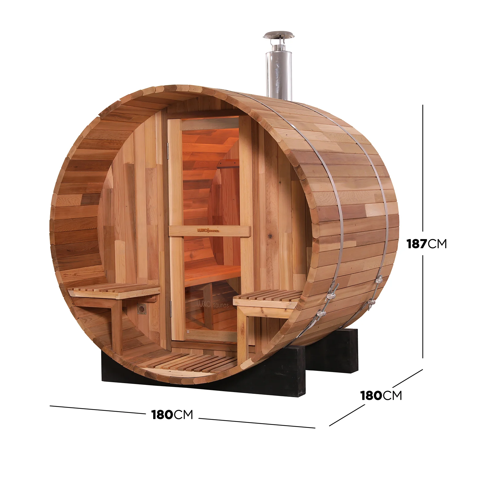 Luola 2 Person Red Cedar Outdoor Barrel Sauna & Wood Stove - Image 3