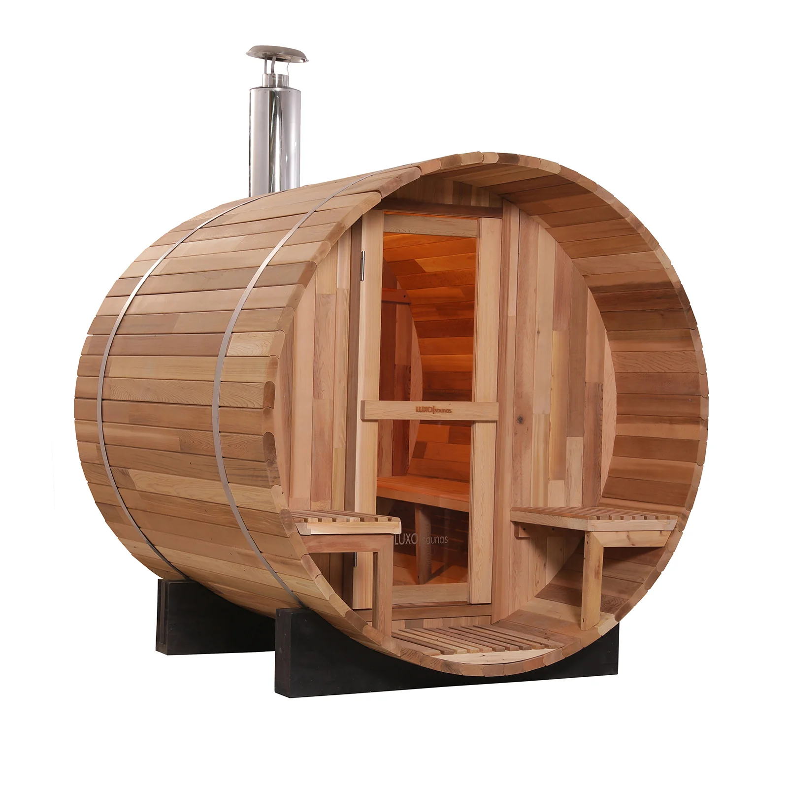 Luola 2 Person Red Cedar Outdoor Barrel Sauna & Wood Stove - Image 5