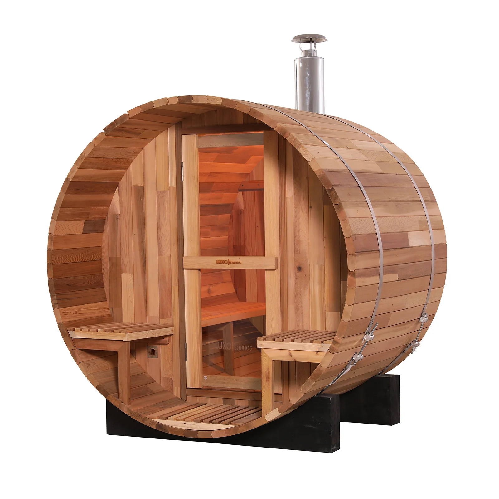 Luola 2 Person Red Cedar Outdoor Barrel Sauna & Wood Stove - Image 6
