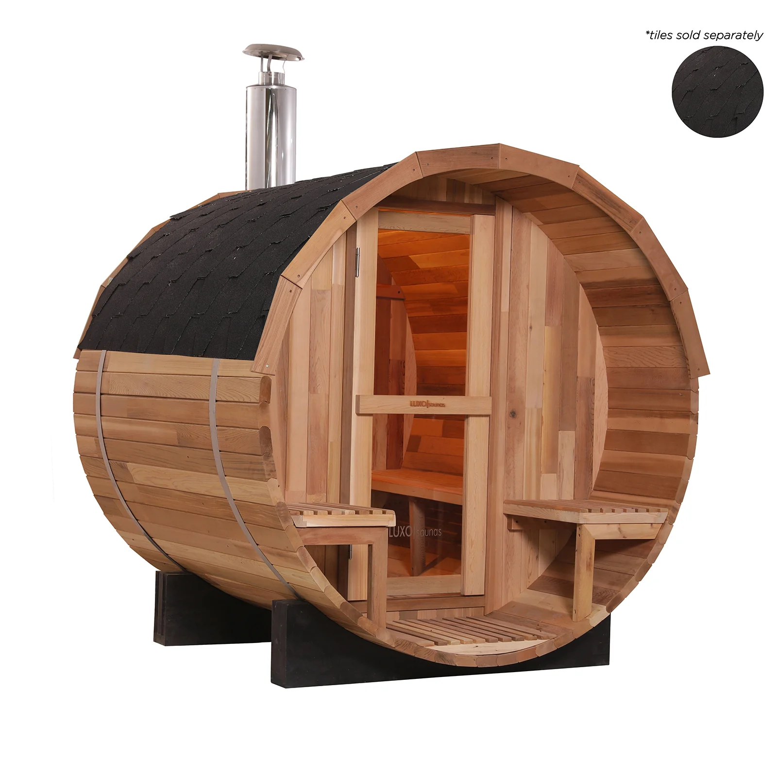 Luola 2 Person Red Cedar Outdoor Barrel Sauna & Wood Stove - Image 7