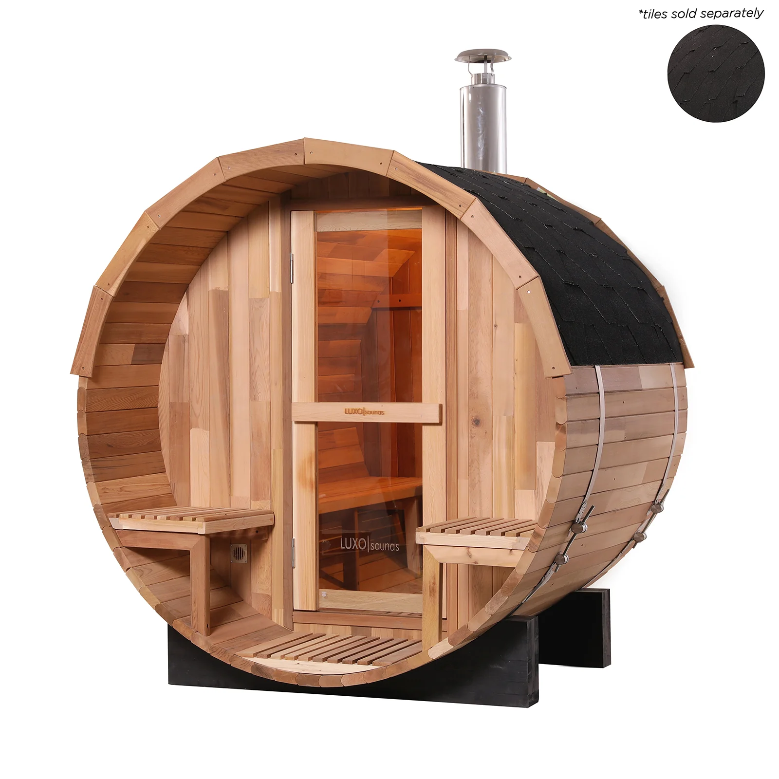Luola 2 Person Red Cedar Outdoor Barrel Sauna & Wood Stove - Image 8