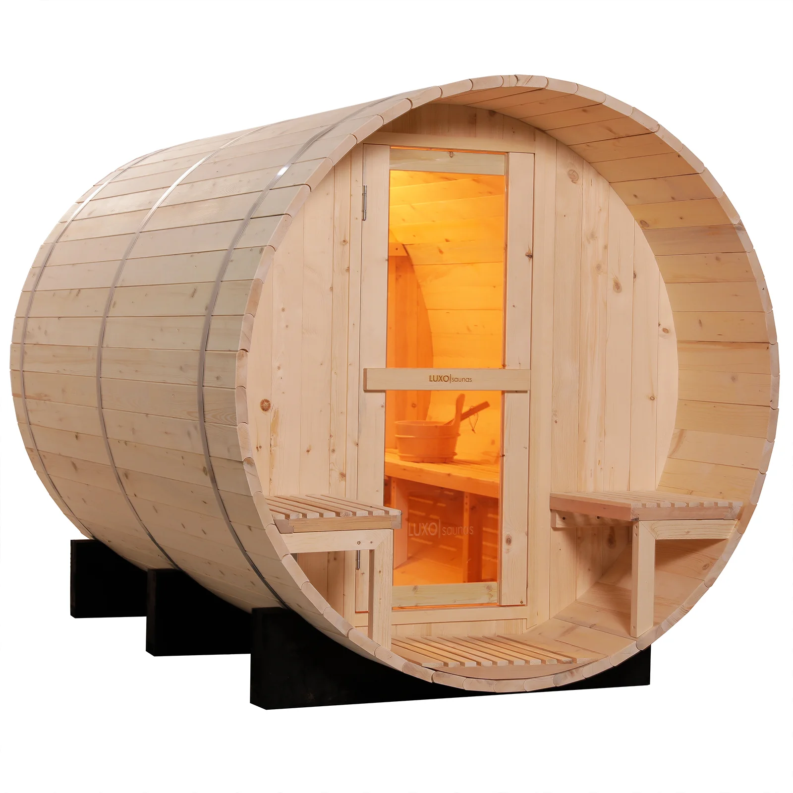 Luola 4 Person Pine Outdoor Barrel Sauna & Harvia Stove - Image 5