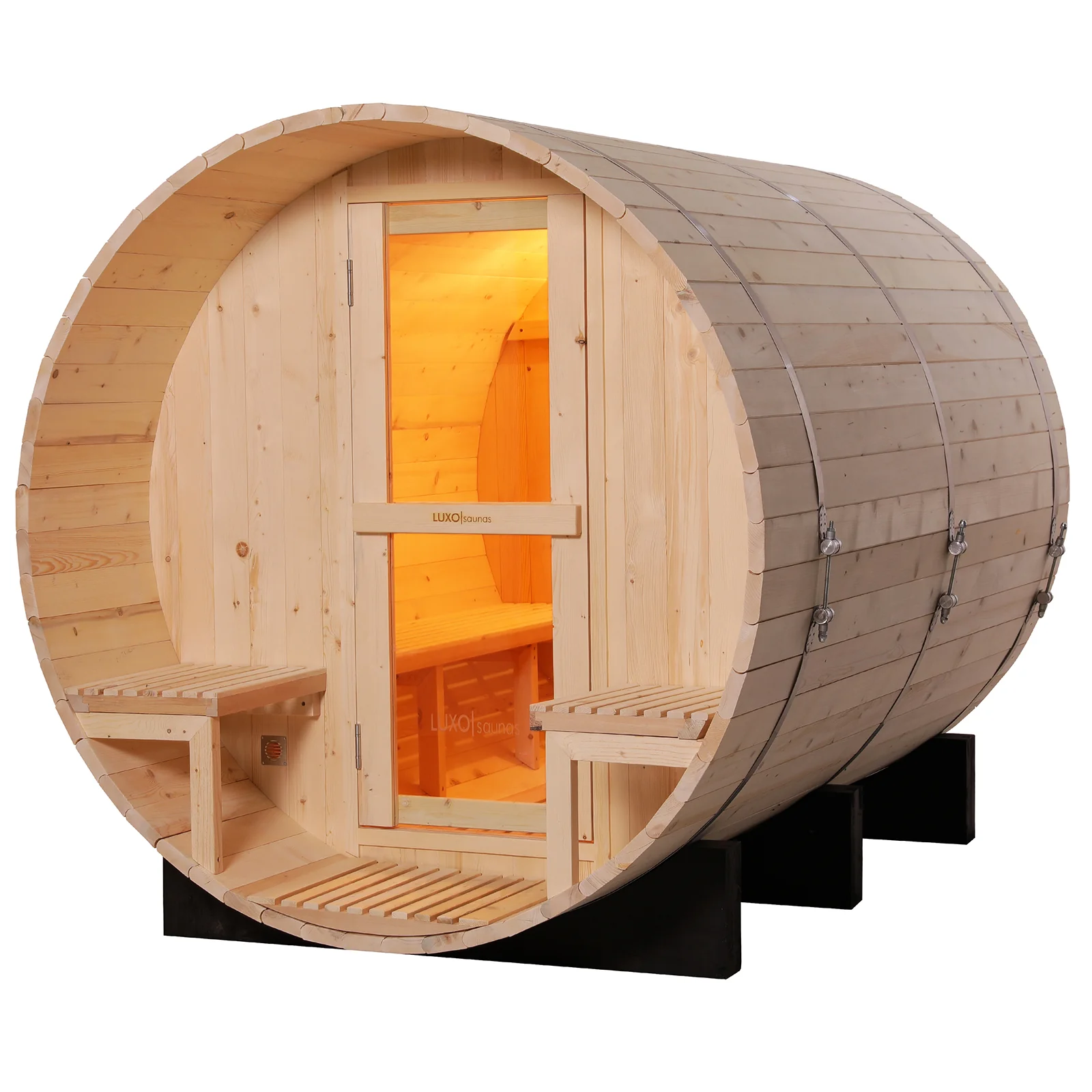 Luola 4 Person Pine Outdoor Barrel Sauna & Harvia Stove - Image 6