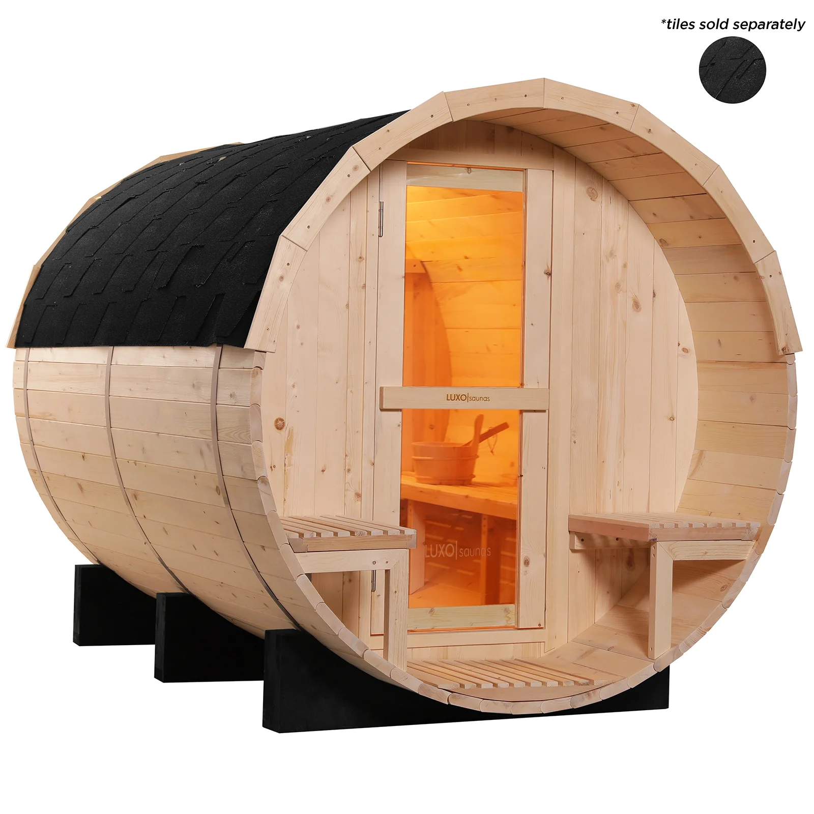 Luola 4 Person Pine Outdoor Barrel Sauna & Harvia Stove - Image 7