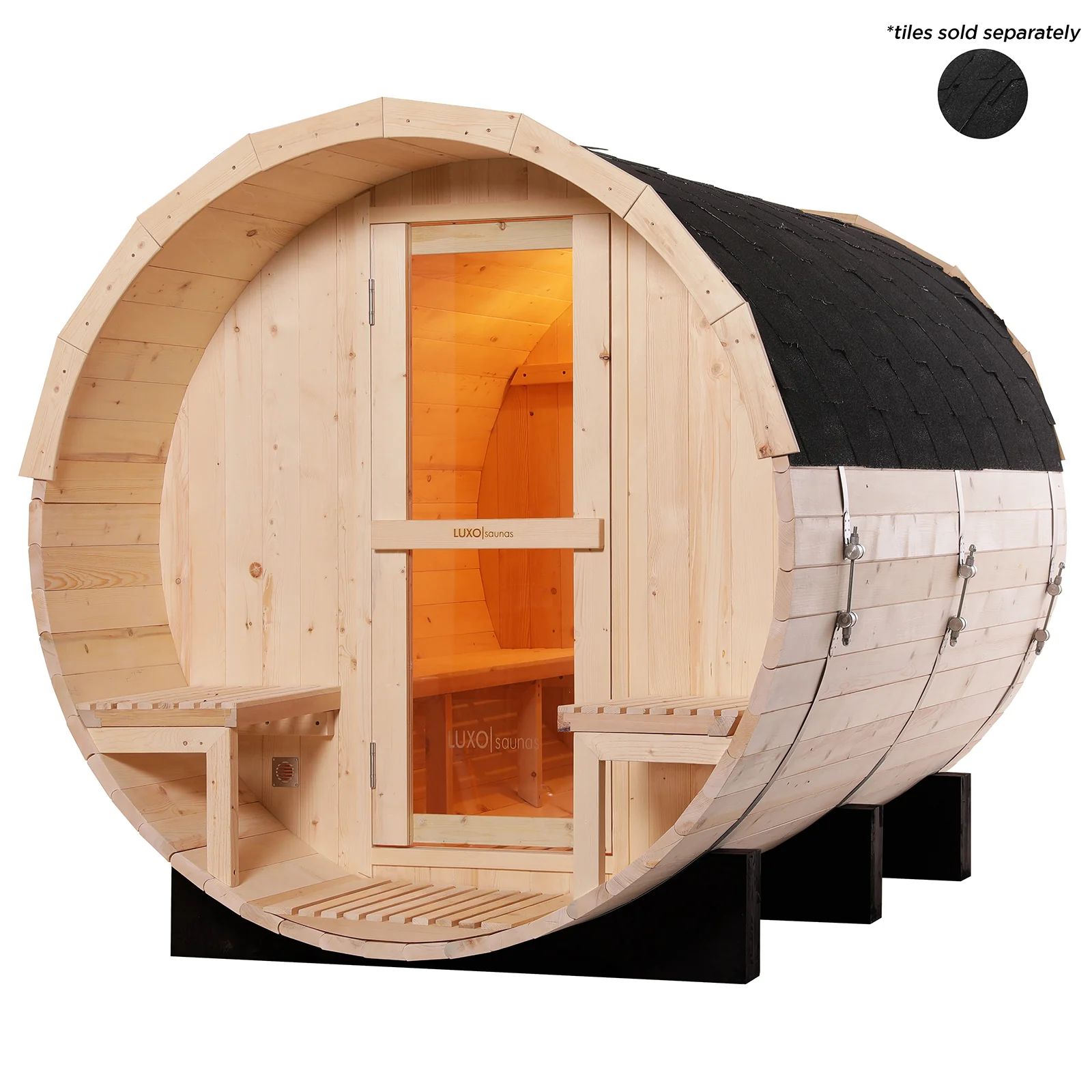 Luola 4 Person Pine Outdoor Barrel Sauna & Harvia Stove - Image 8