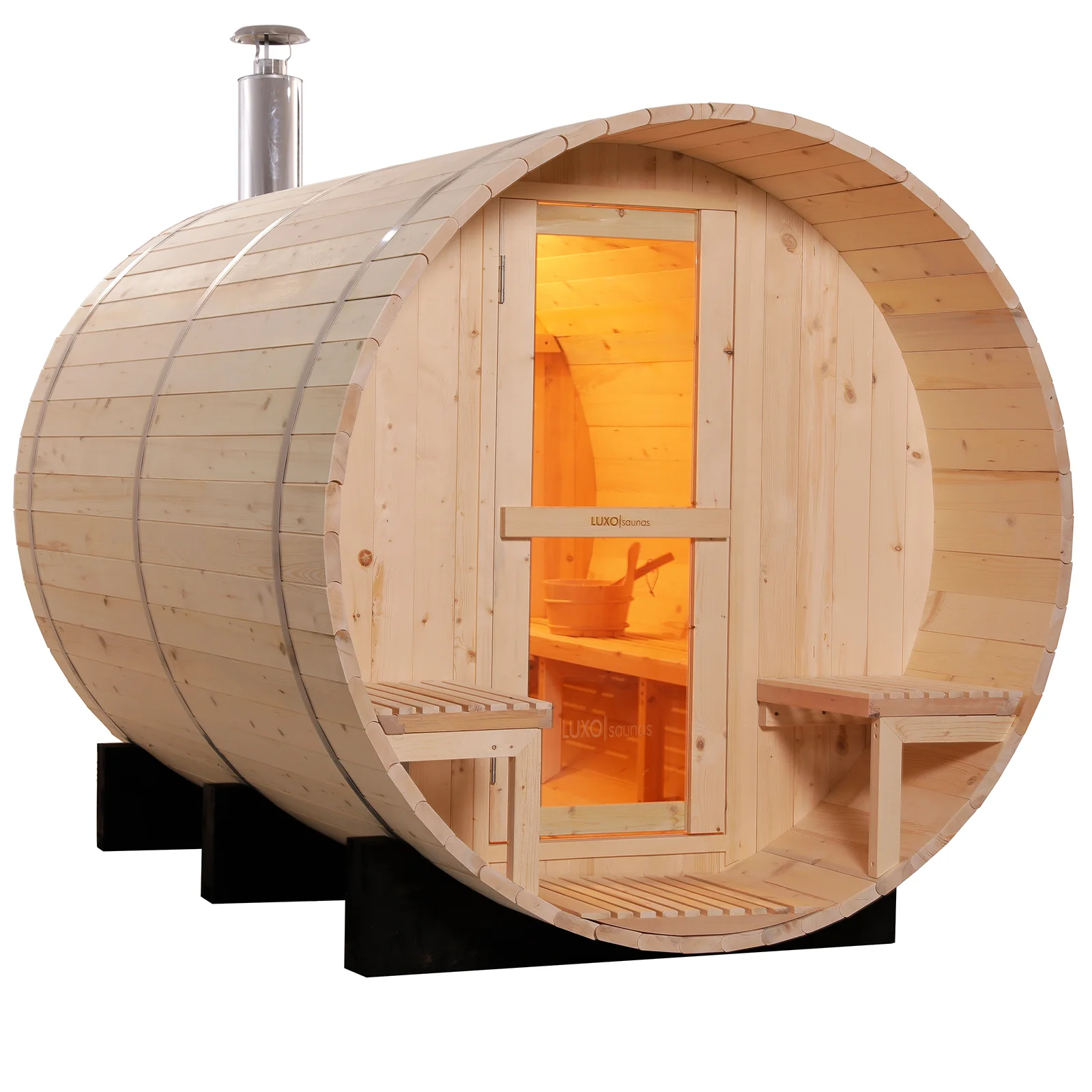Luola 4 Person Pine Outdoor Barrel Sauna & Wood Stove - Image 5