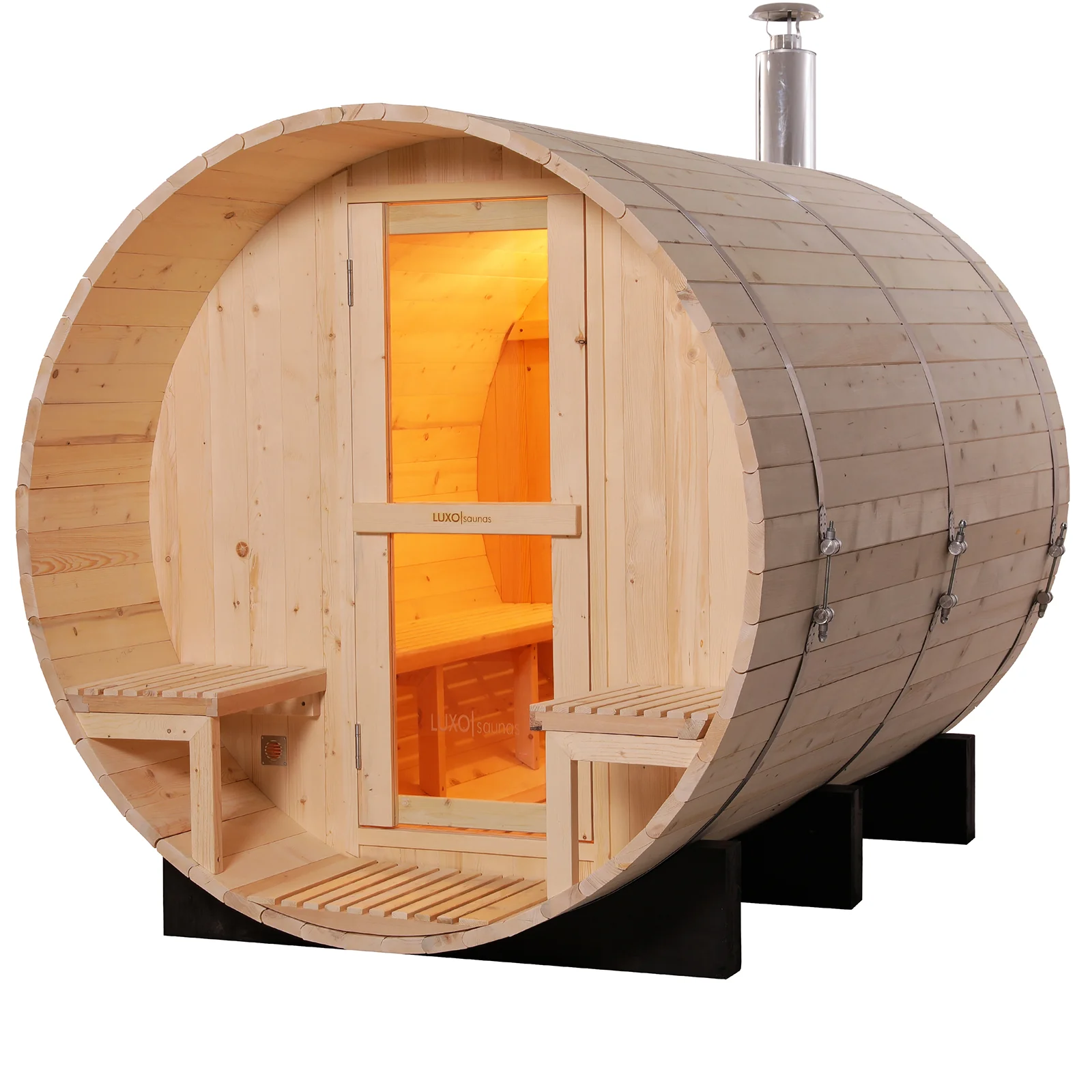 Luola 4 Person Pine Outdoor Barrel Sauna & Wood Stove - Image 6