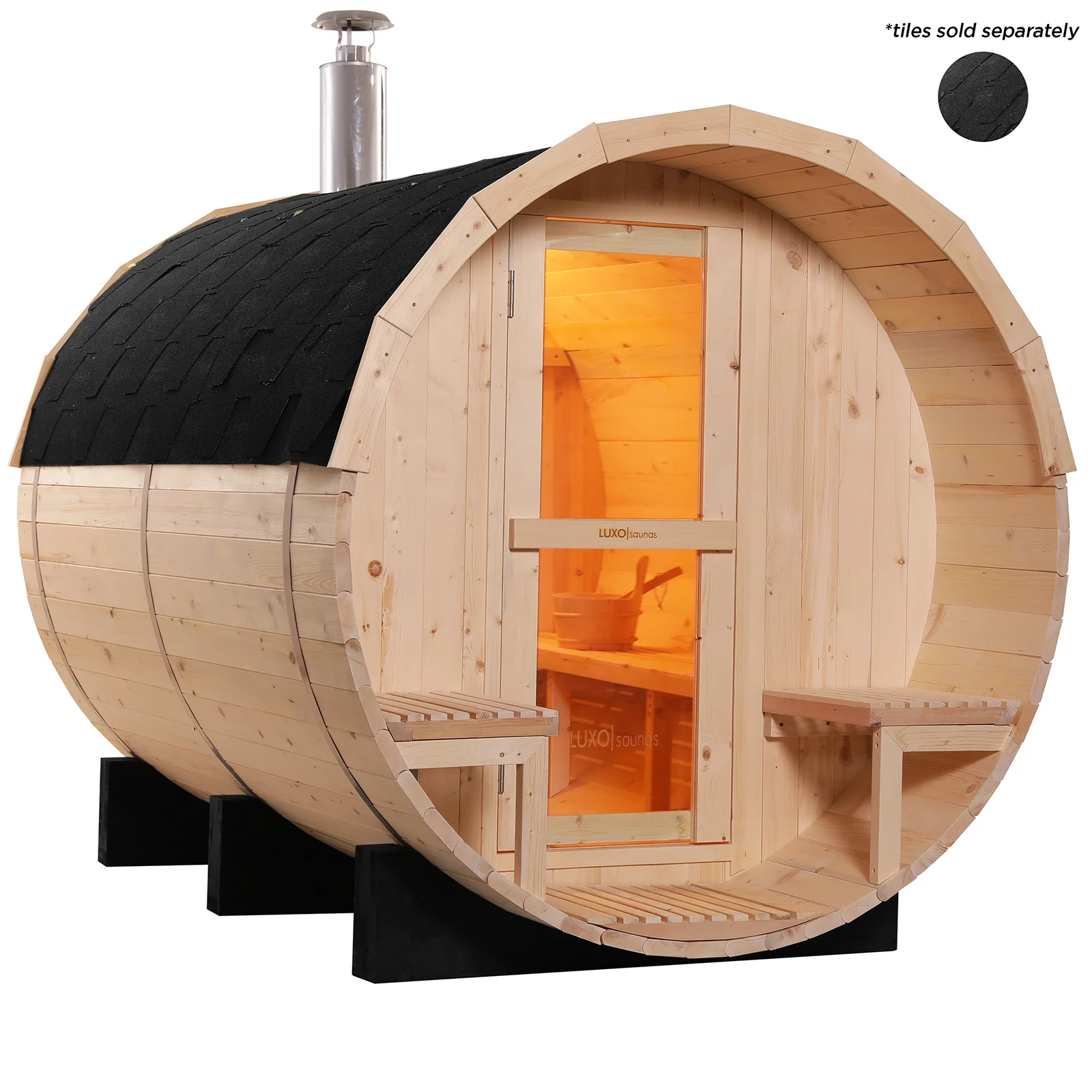 Luola 4 Person Pine Outdoor Barrel Sauna & Wood Stove - Image 7