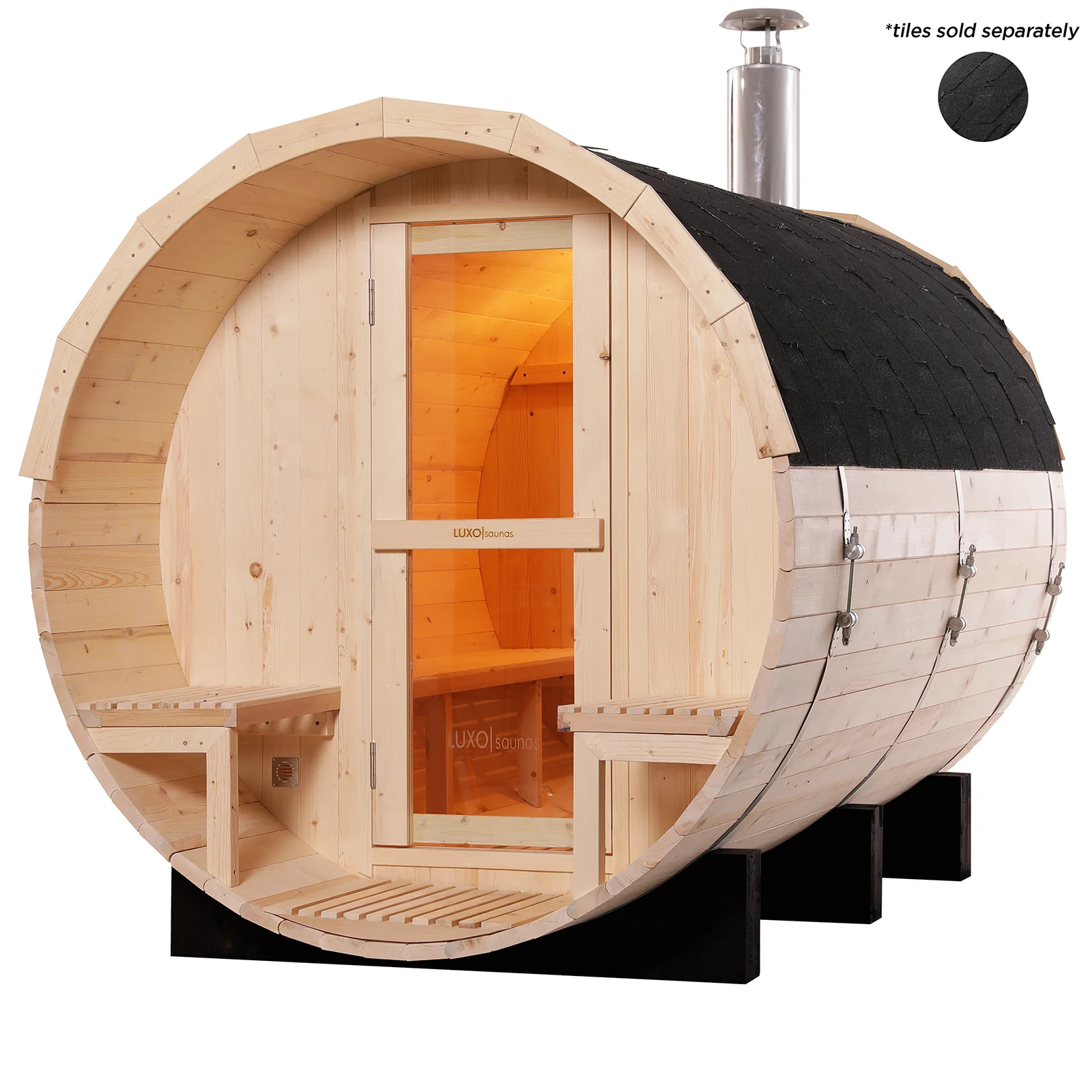 Luola 4 Person Pine Outdoor Barrel Sauna & Wood Stove - Image 8