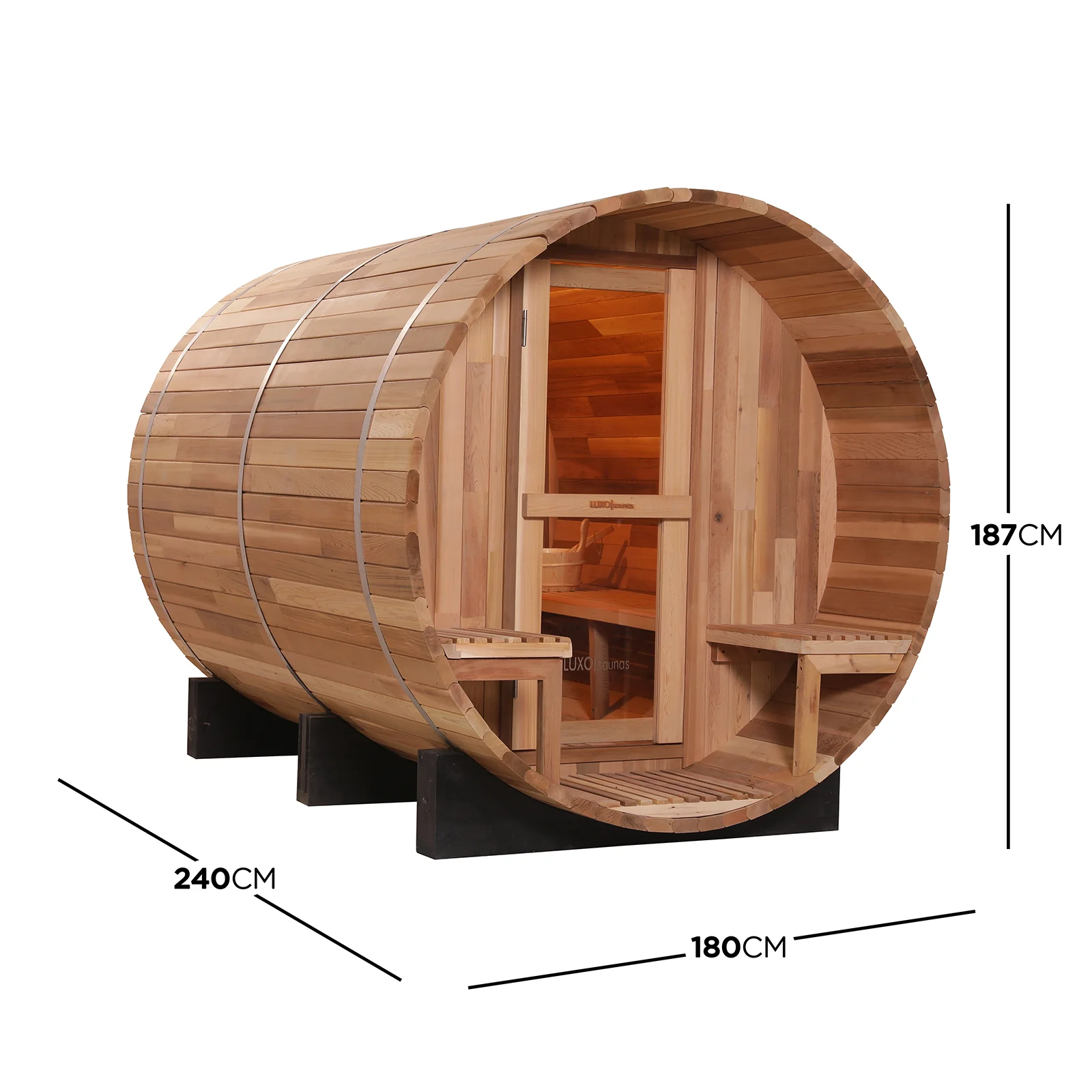 Luola 4 Person Red Cedar Outdoor Barrel Sauna & Harvia Stove - Image 3