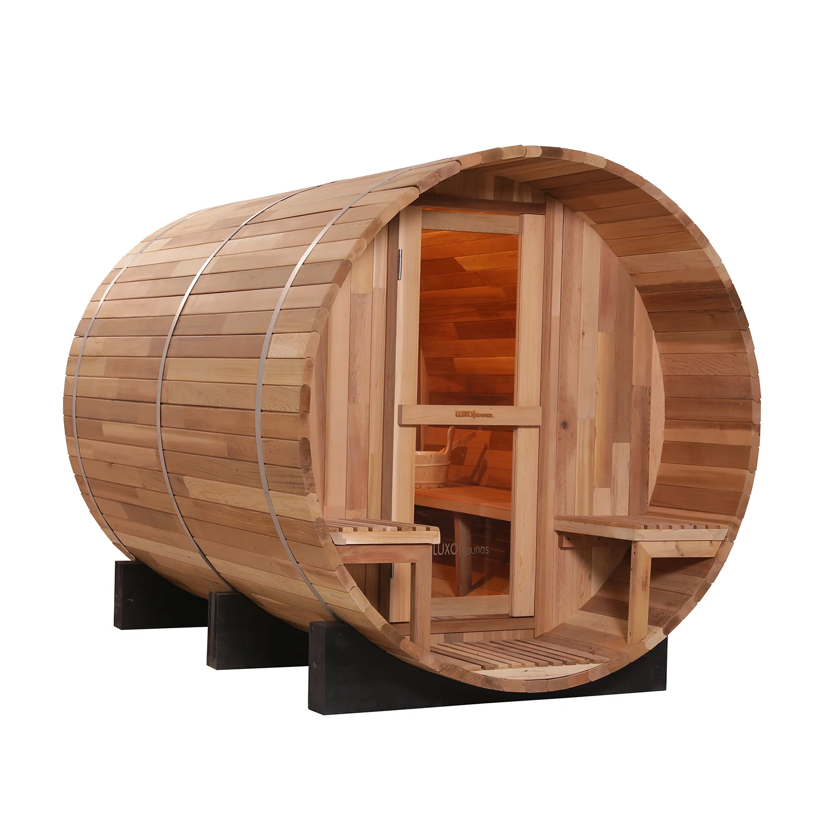 Luola 4 Person Red Cedar Outdoor Barrel Sauna & Harvia Stove - Image 5