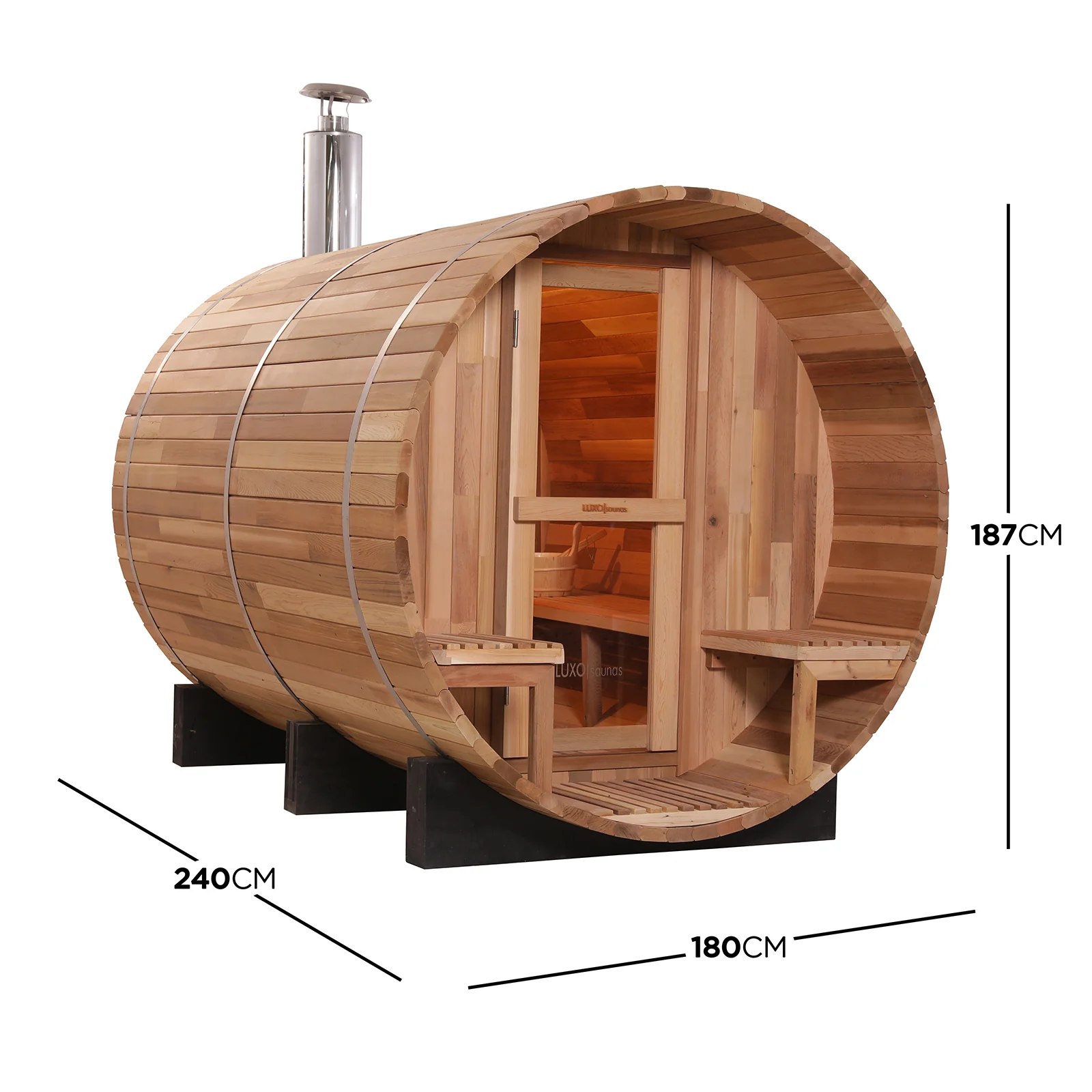 Luola 4 Person Red Cedar Outdoor Barrel Sauna & Wood Stove - Image 3