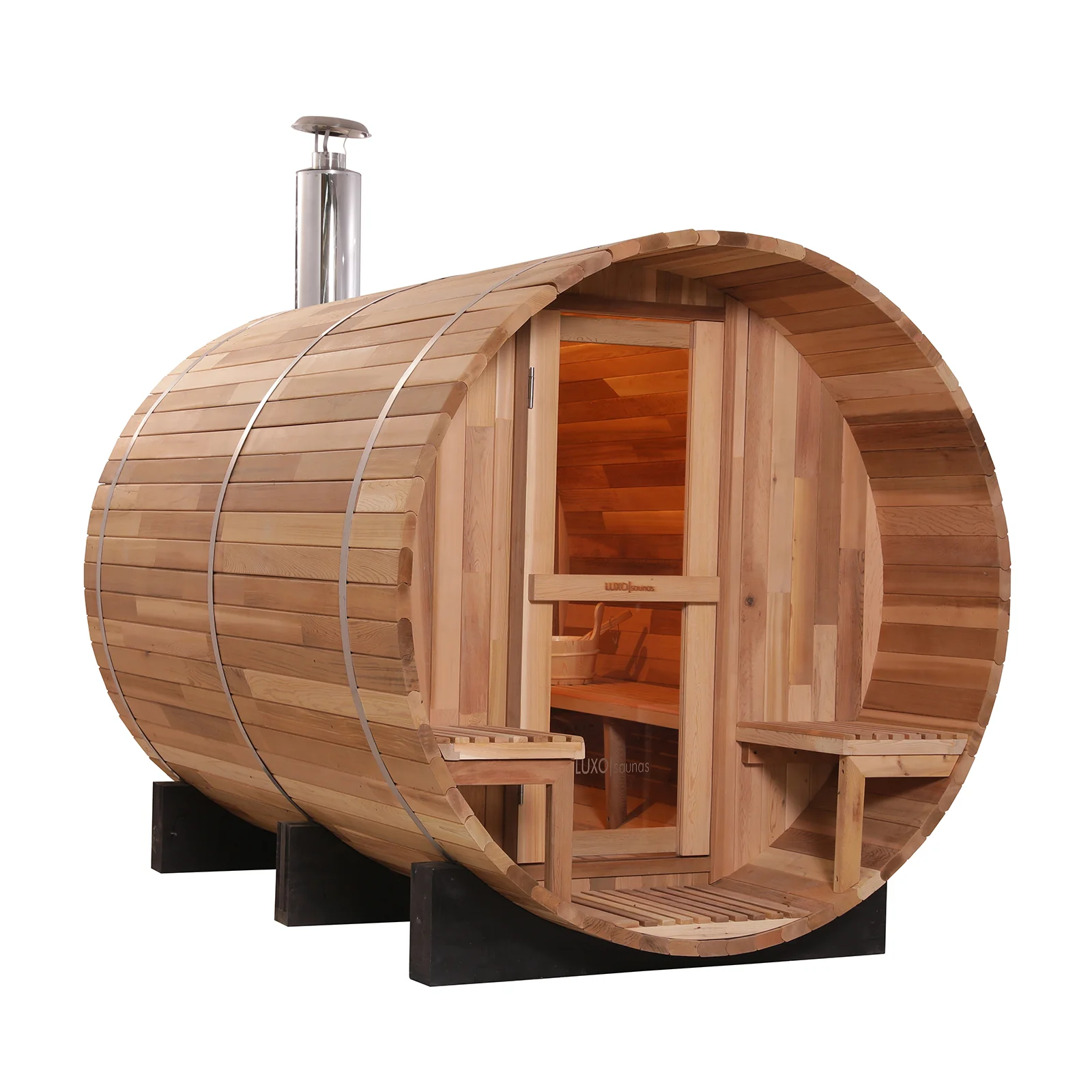Luola 4 Person Red Cedar Outdoor Barrel Sauna & Wood Stove - Image 5