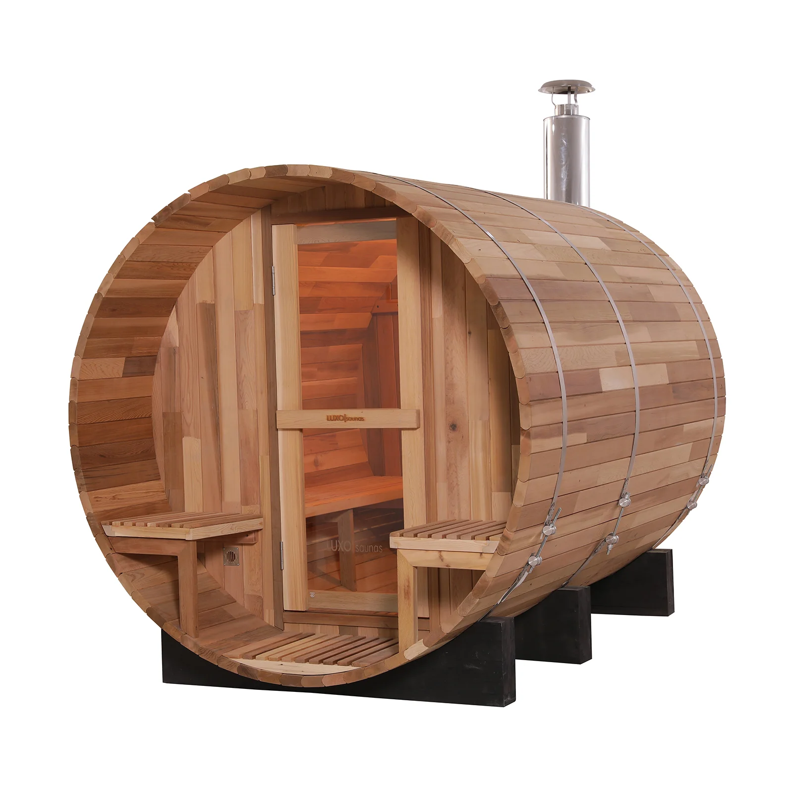 Luola 4 Person Red Cedar Outdoor Barrel Sauna & Wood Stove - Image 6