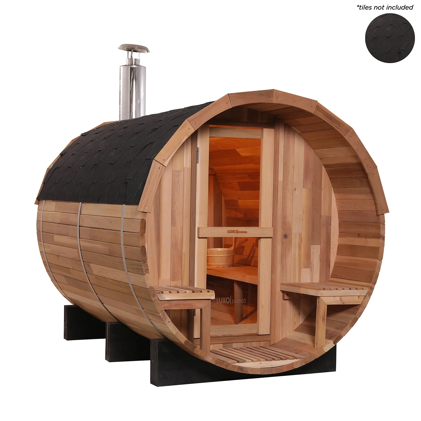 Luola 4 Person Red Cedar Outdoor Barrel Sauna & Wood Stove - Image 7