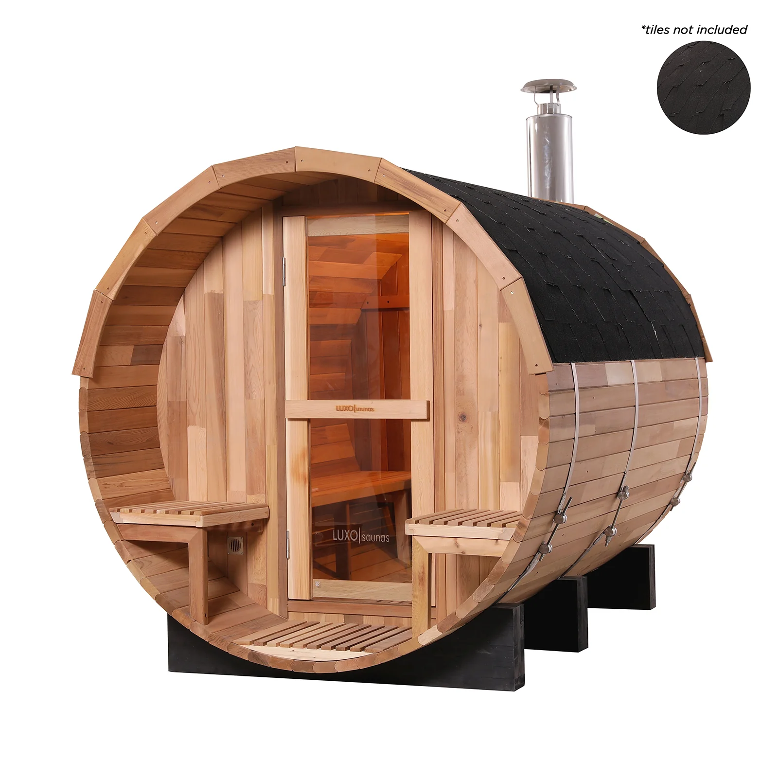 Luola 4 Person Red Cedar Outdoor Barrel Sauna & Wood Stove - Image 8